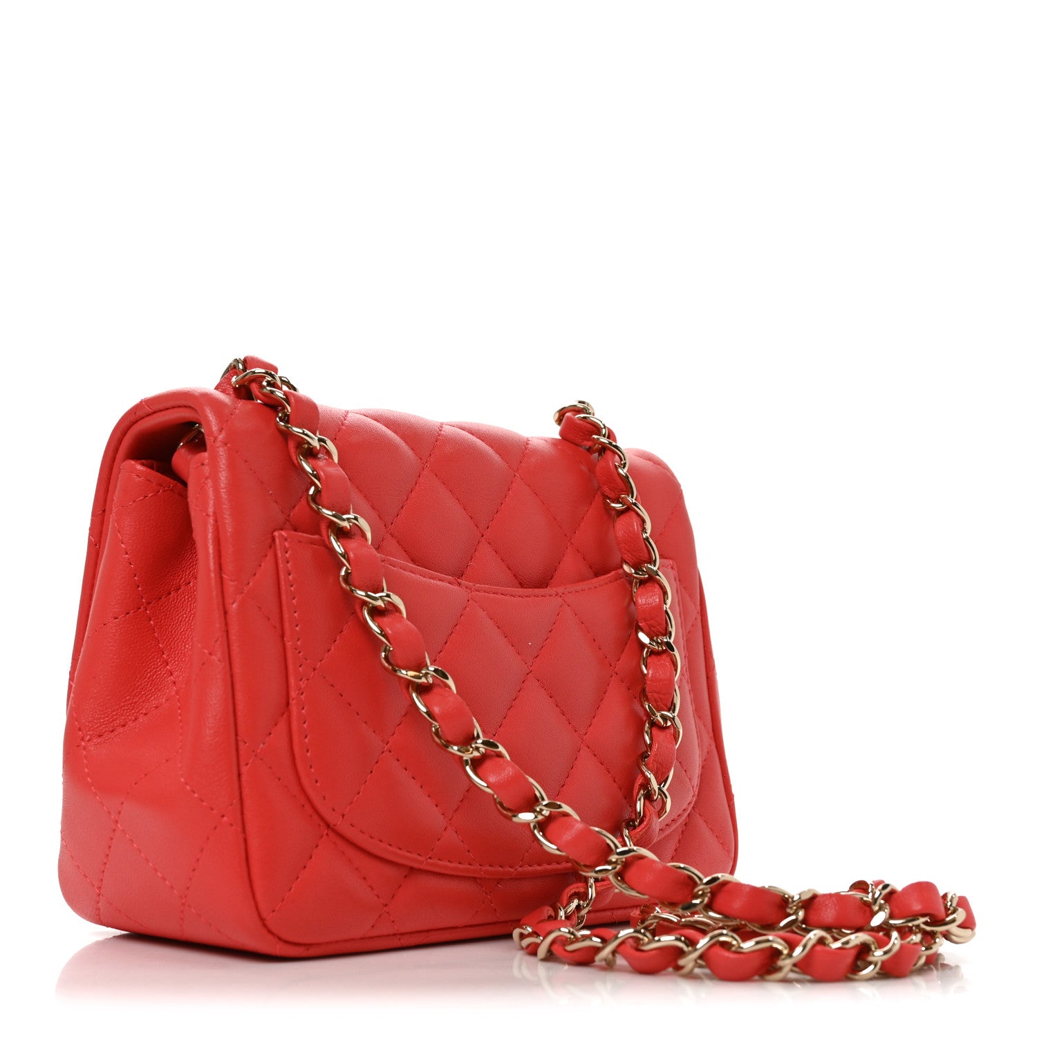 Lambskin Quilted Mini Square Flap Orange — view 3