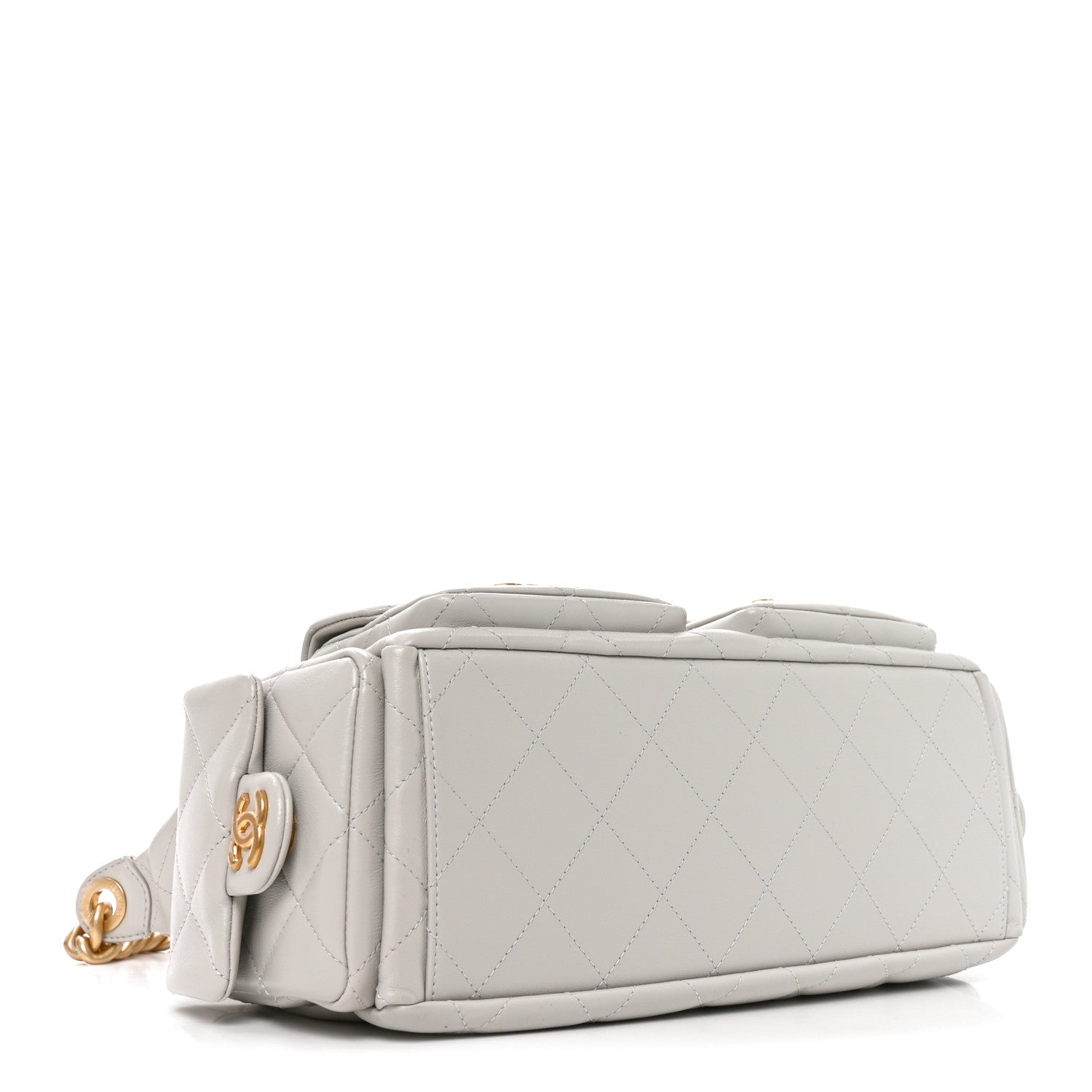 Shiny Lambskin Quilted Large Trendy Pockets Hobo Light Grey — view 4