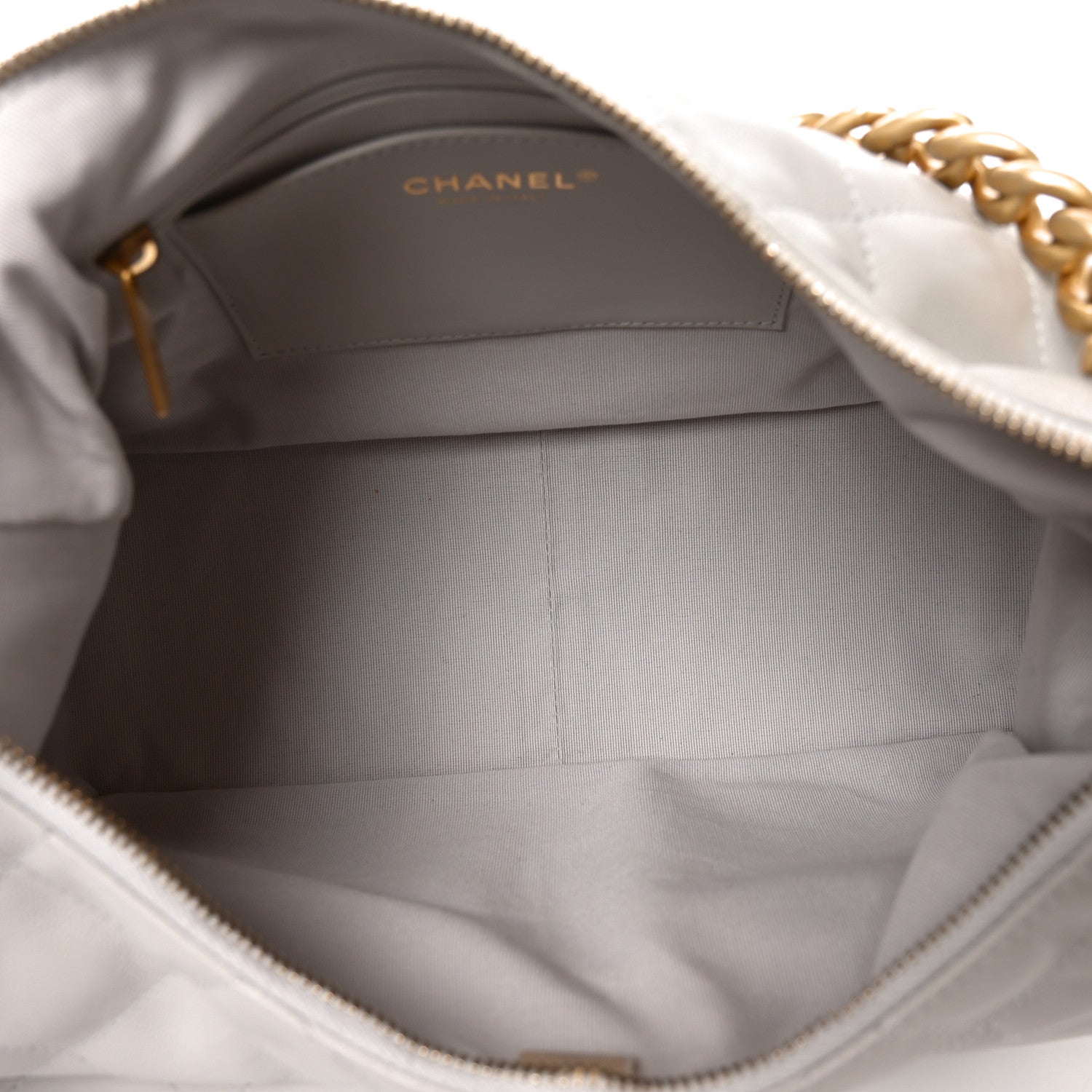 Shiny Lambskin Quilted Large Trendy Pockets Hobo Light Grey — view 5