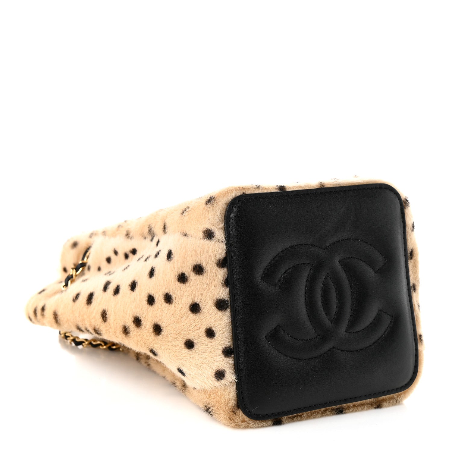 Pony Hair Cheetah Printed CC Chain Bucket Bag Light Beige Black — view 3