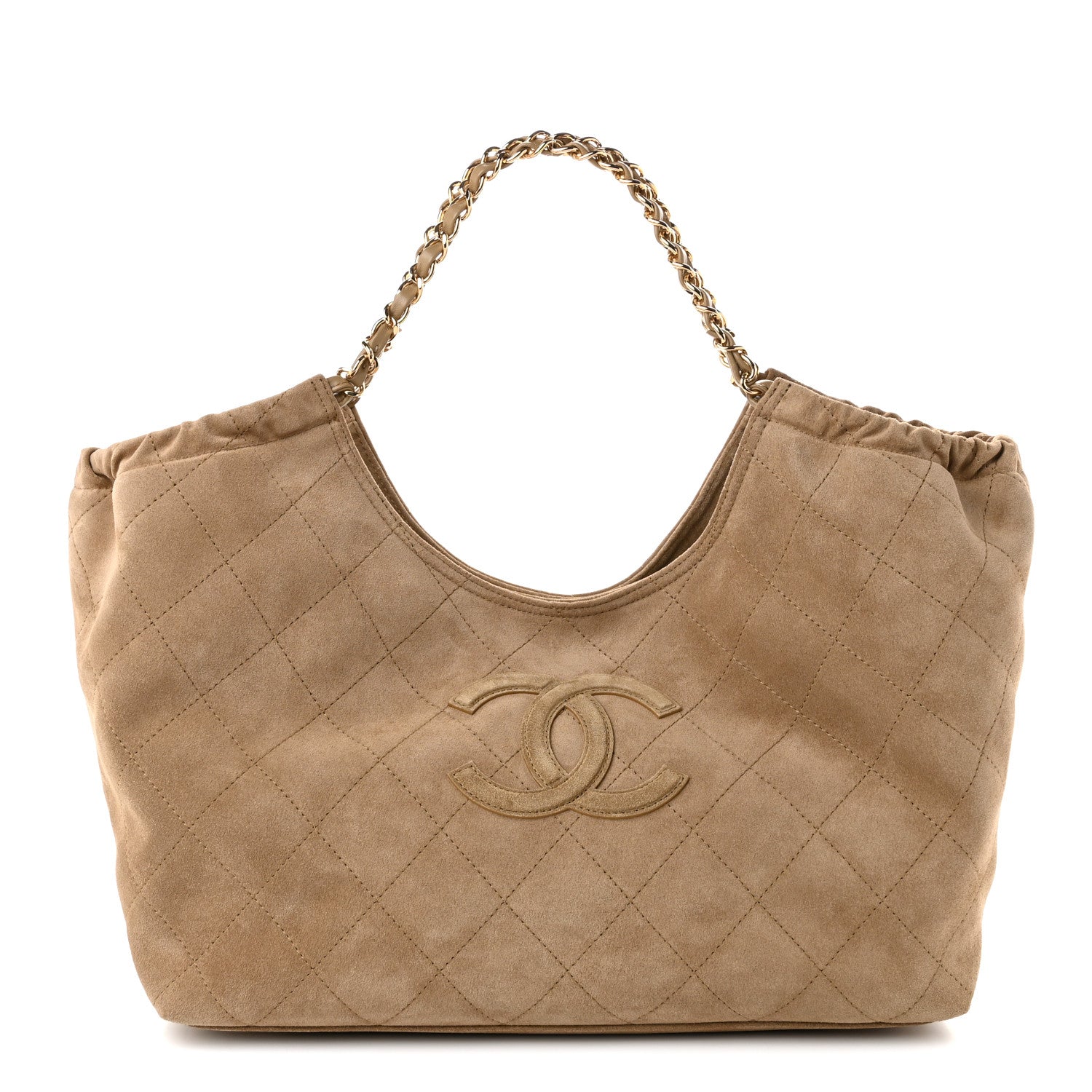 Suede Quilted Neo Cabas Small Shopping Tote Dark Beige