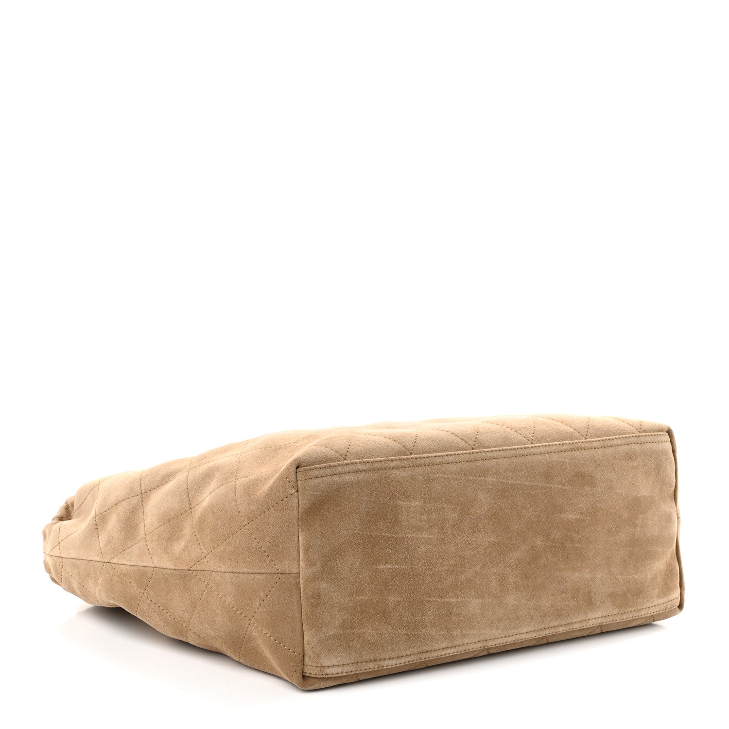 Suede Quilted Neo Cabas Small Shopping Tote Dark Beige — view 5