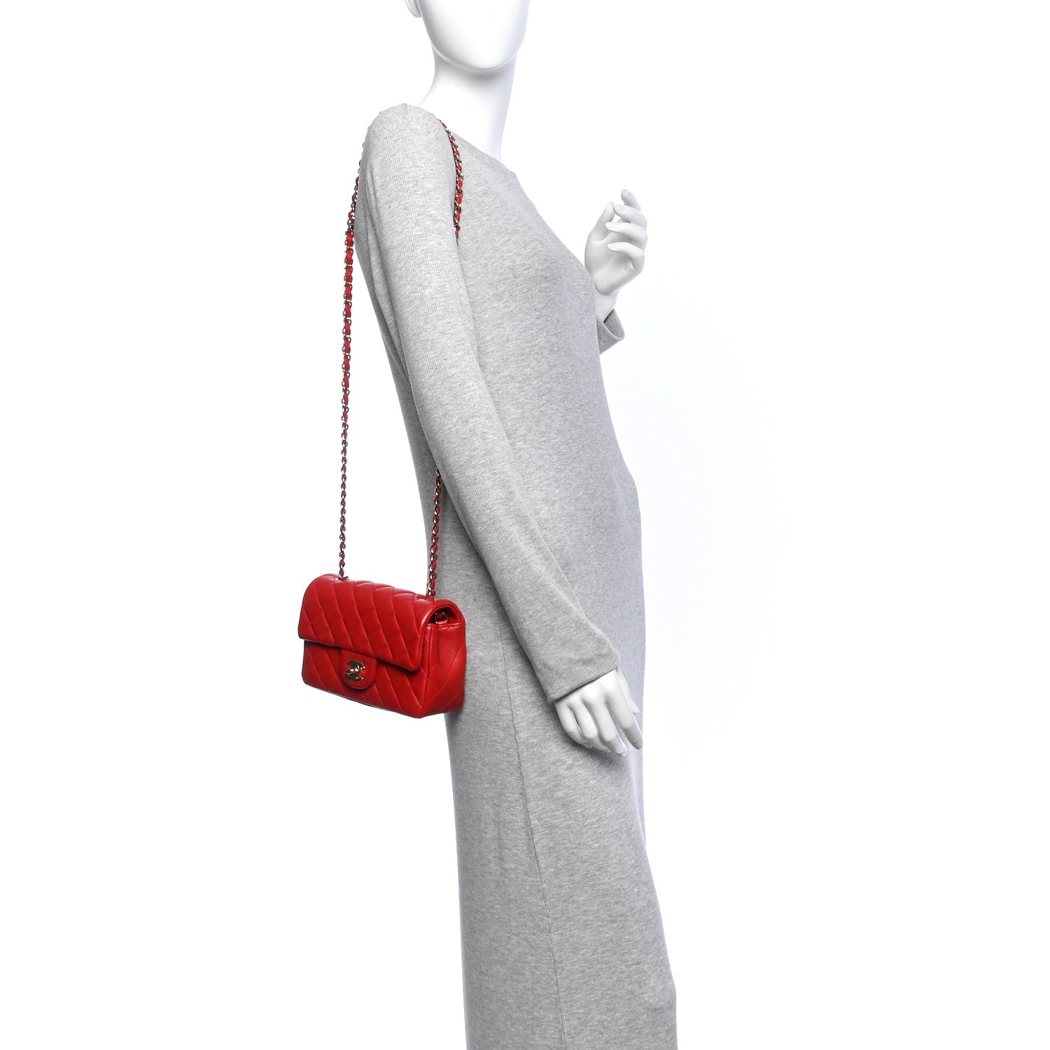 Lambskin Quilted Mini Rectangular Flap Red Dark Red — view 2