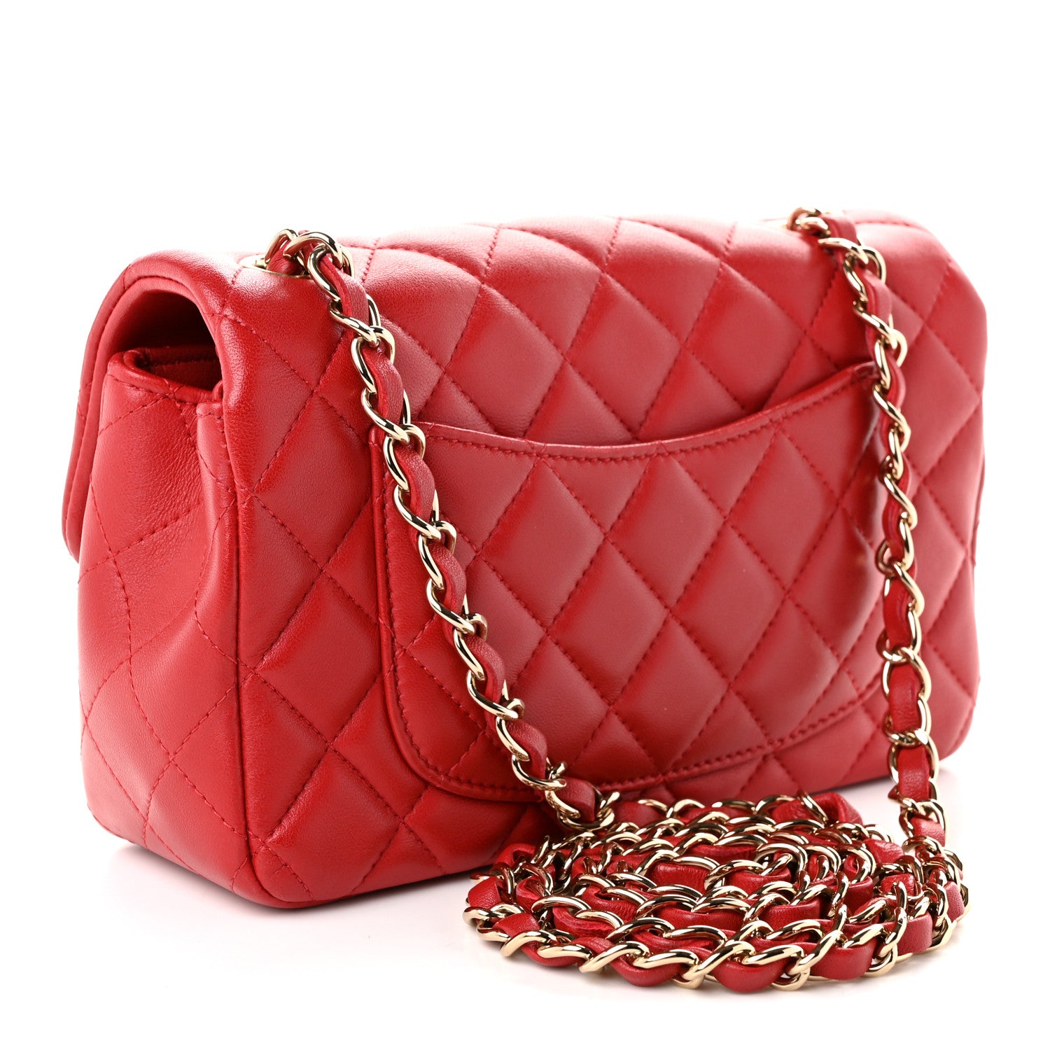 Lambskin Quilted Mini Rectangular Flap Red Dark Red — view 3
