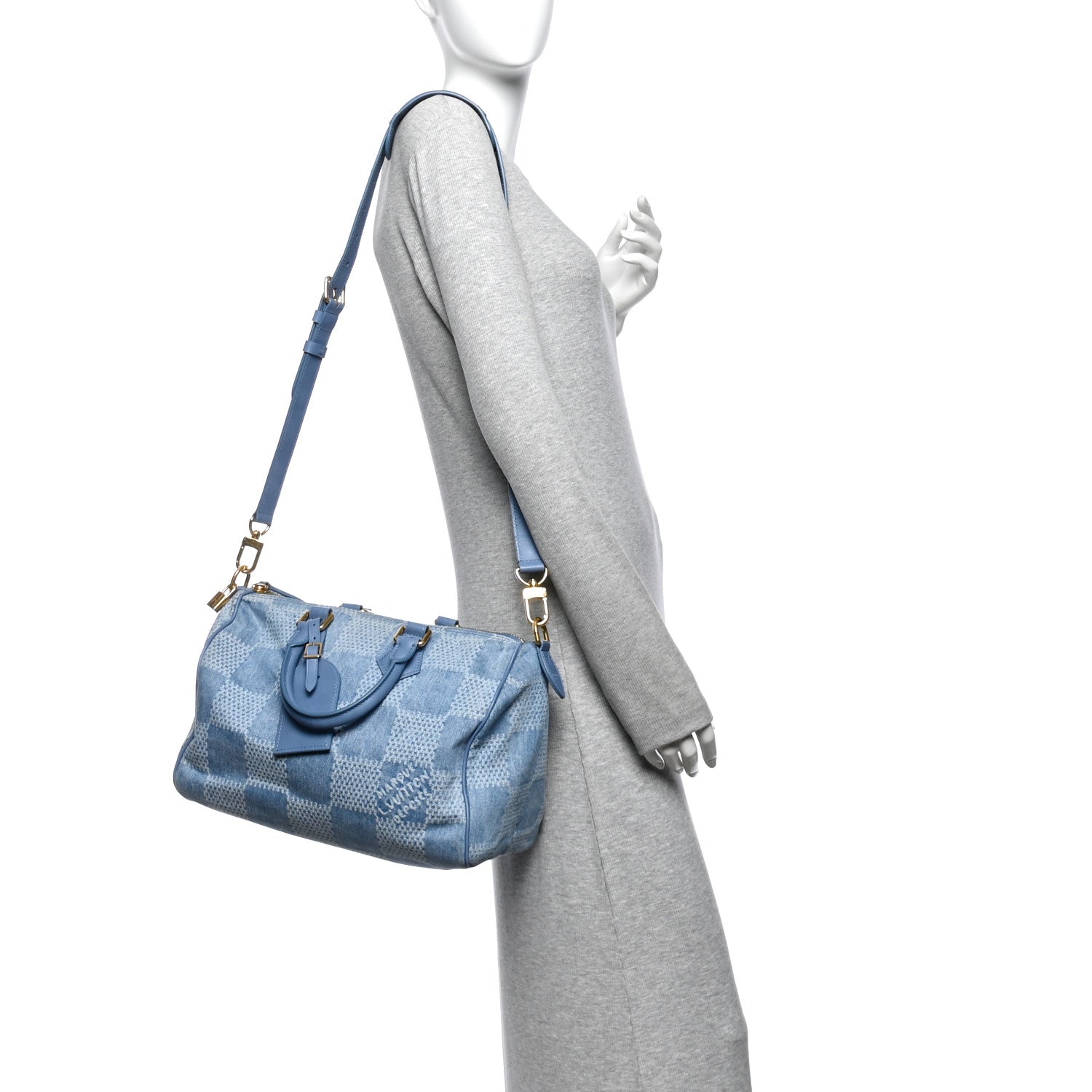 Damier Denim 3D Speedy Bandouliere 30 Denim Blue — view 2