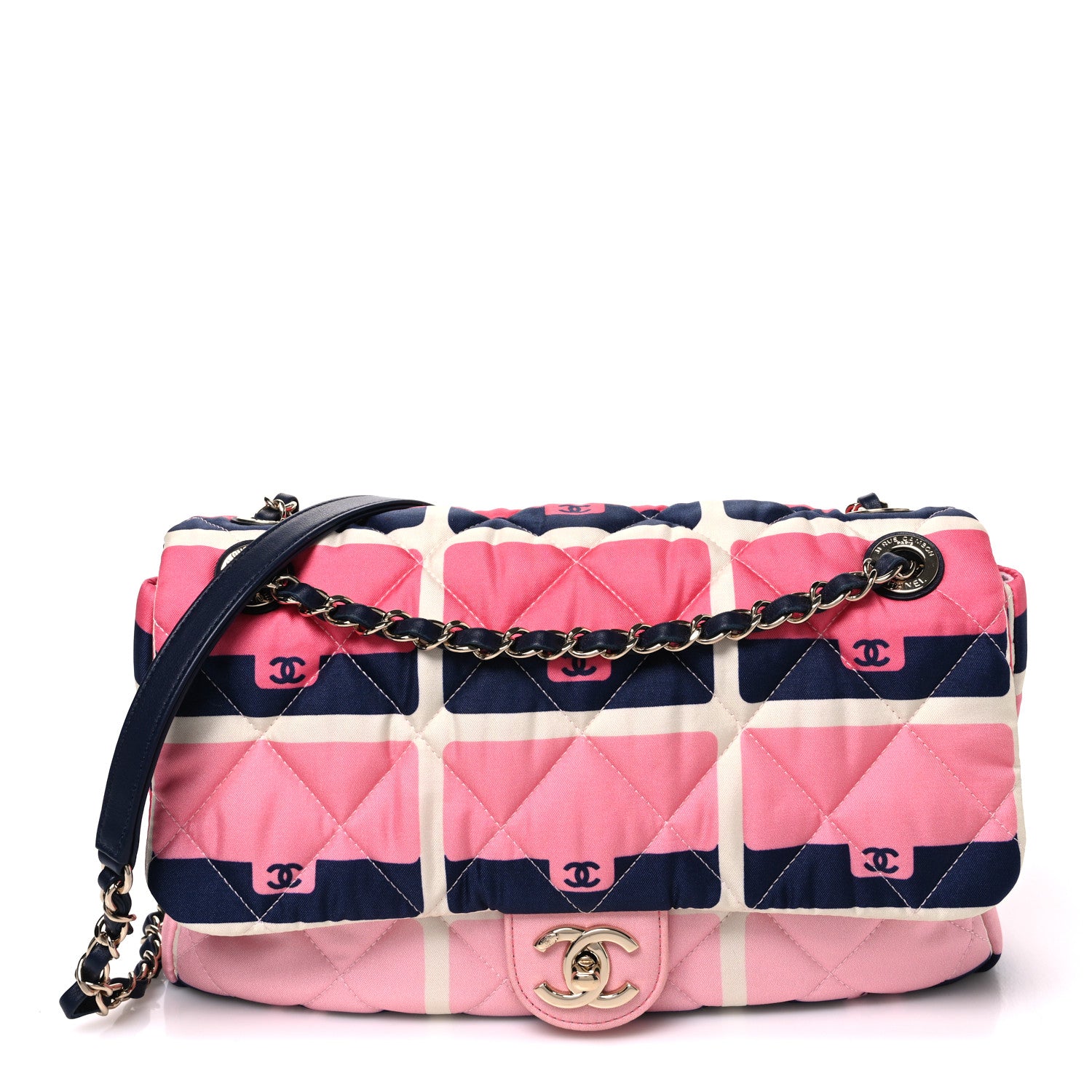 Nylon Printed Medium Flap Pink Navy White