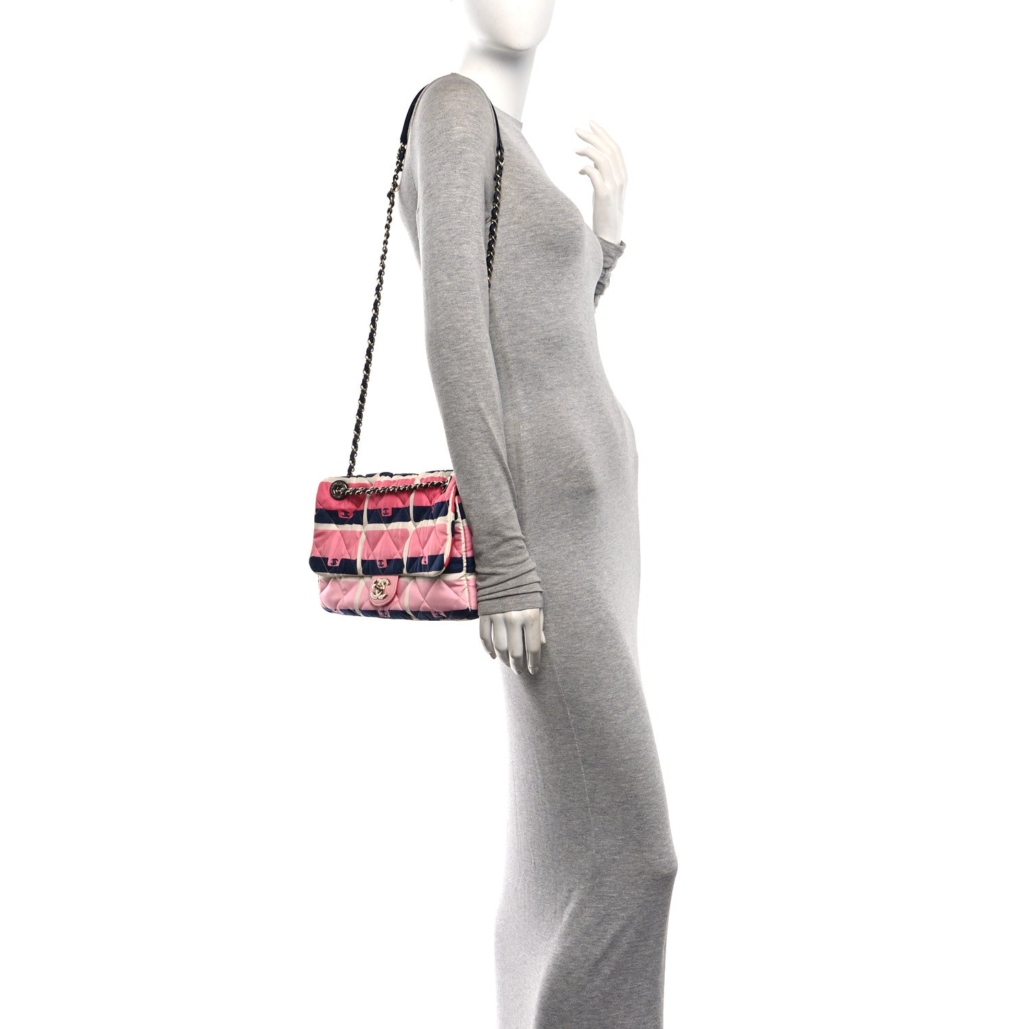Nylon Printed Medium Flap Pink Navy White — view 2