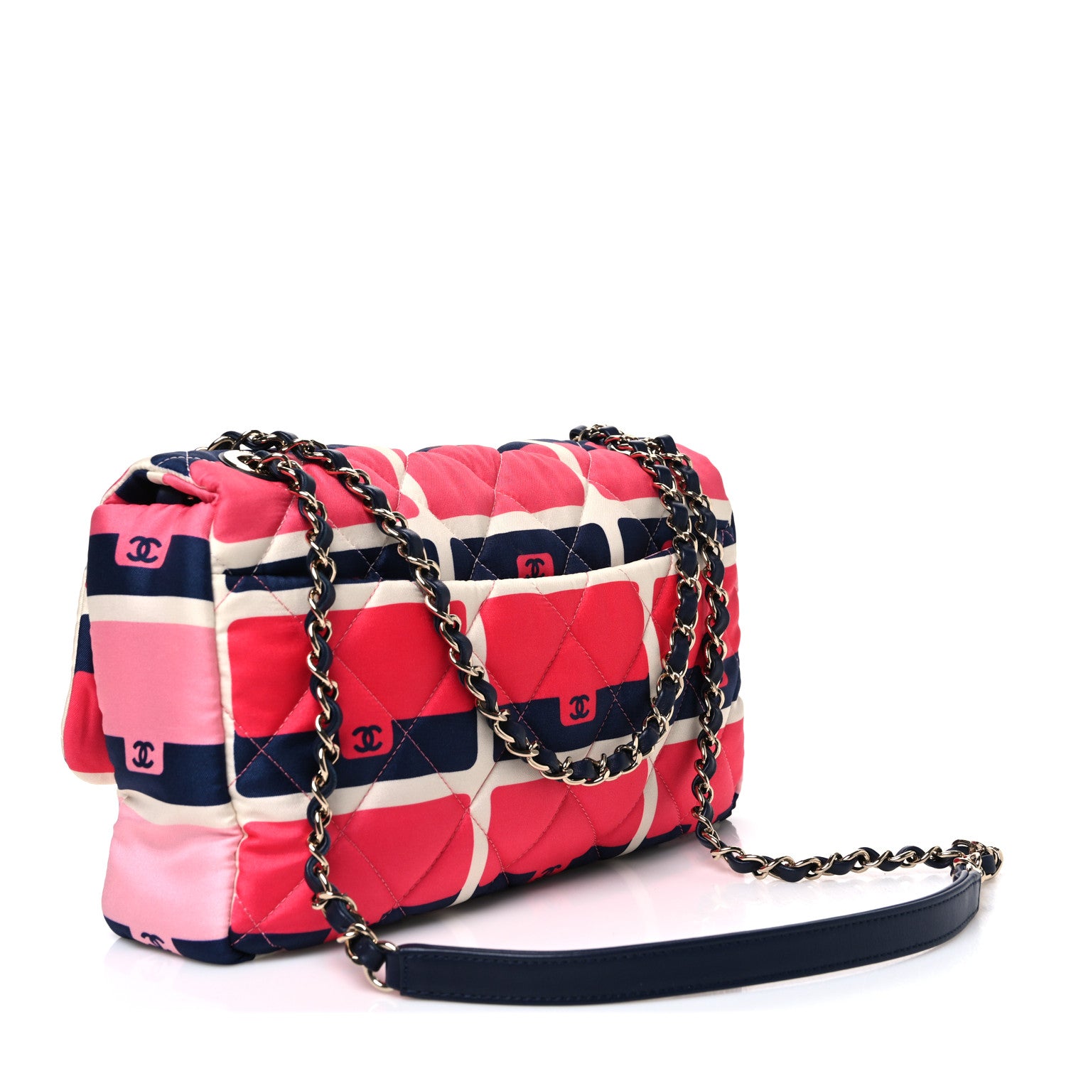 Nylon Printed Medium Flap Pink Navy White — view 3