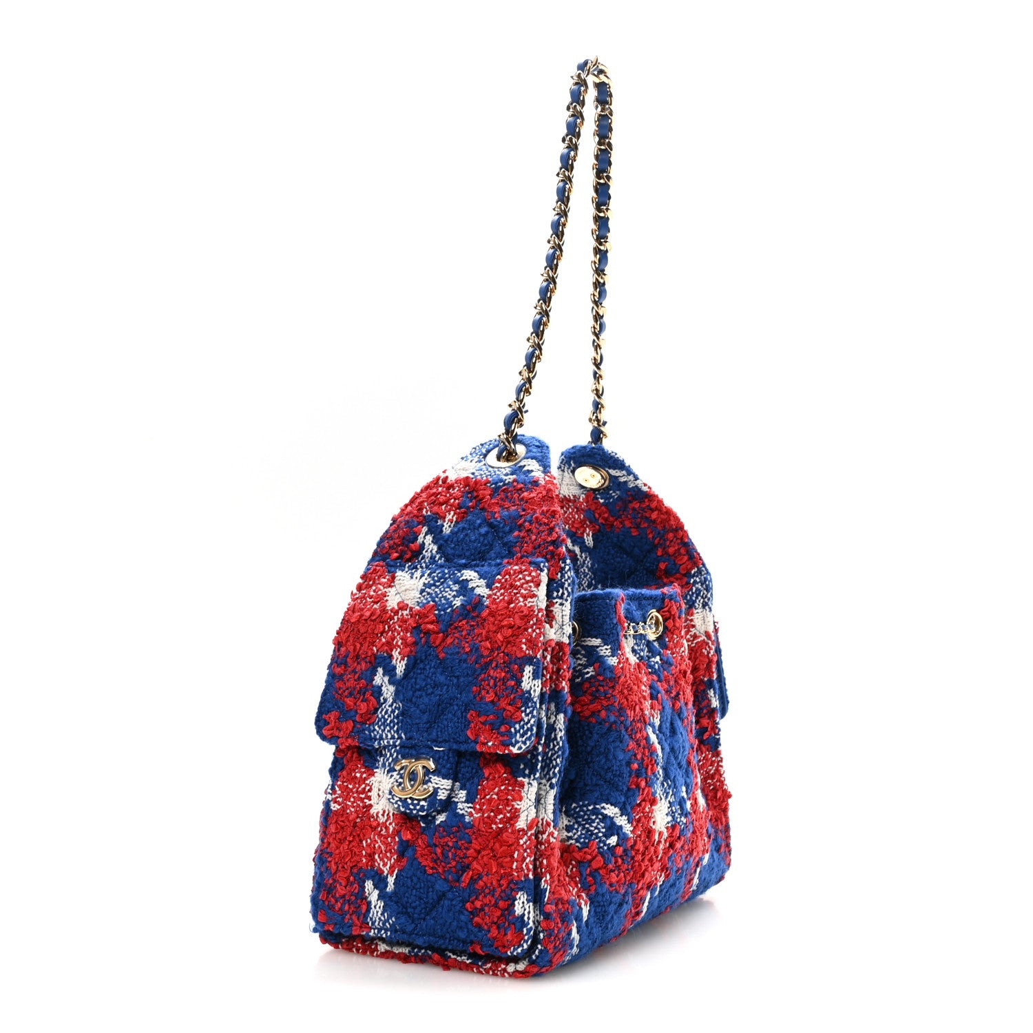 Tweed Quilted Small Chanel 25 Handbag Red White Blue — view 3