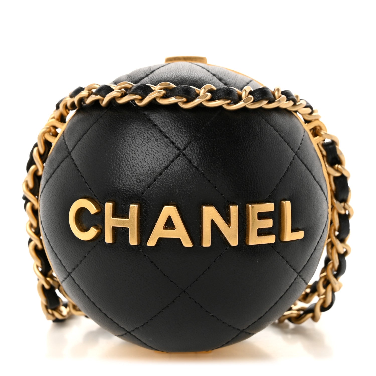 Lambskin Quilted Sphere Minaudiere Chain Clutch Black