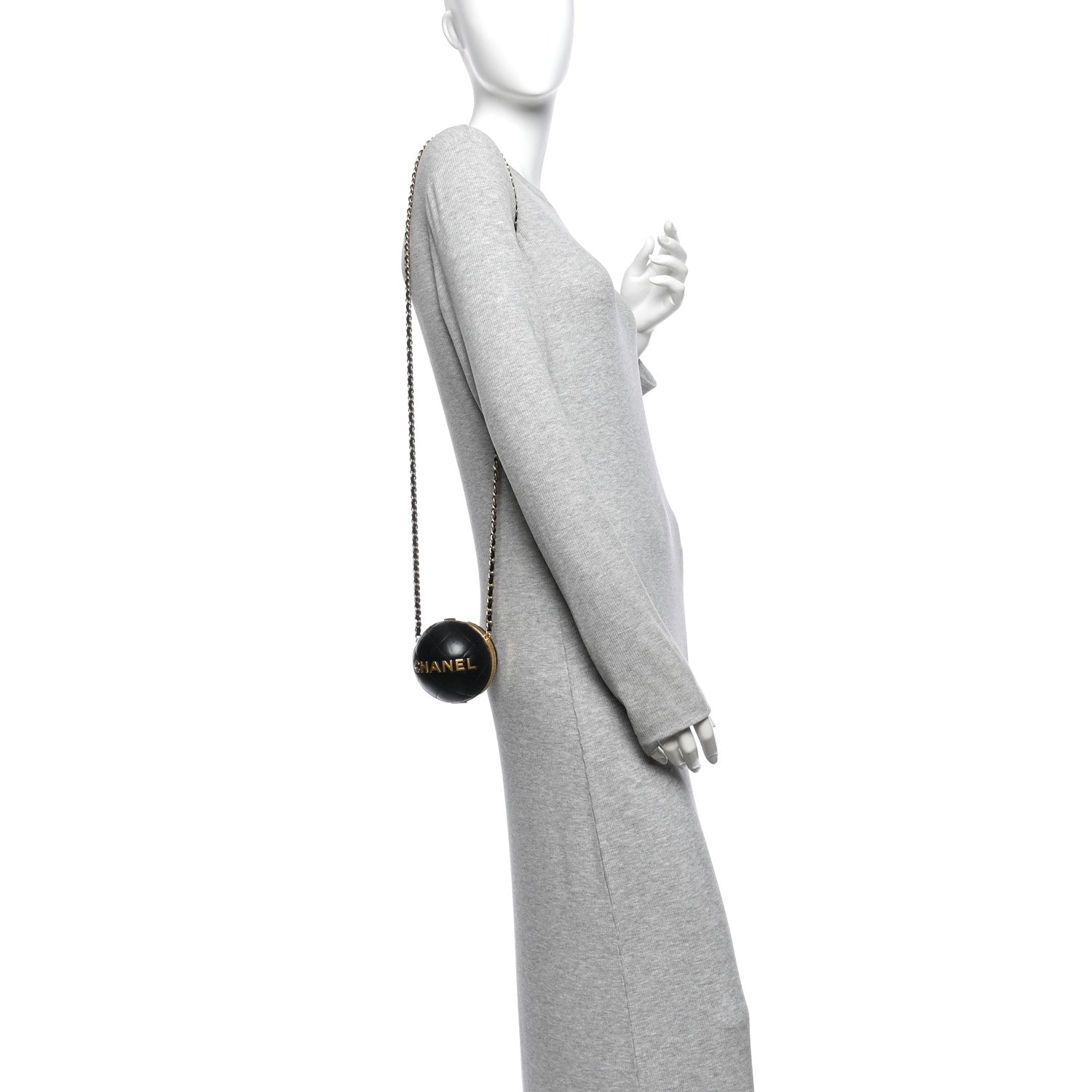 Lambskin Quilted Sphere Minaudiere Chain Clutch Black — view 2