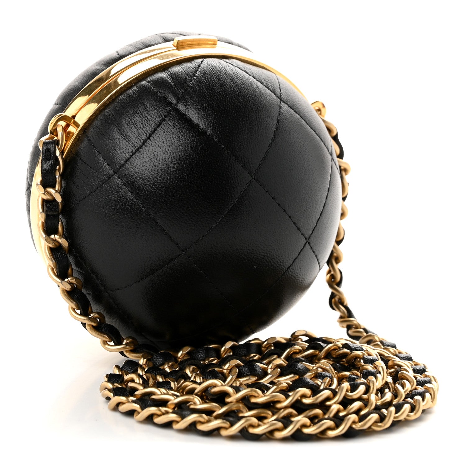 Lambskin Quilted Sphere Minaudiere Chain Clutch Black — view 3