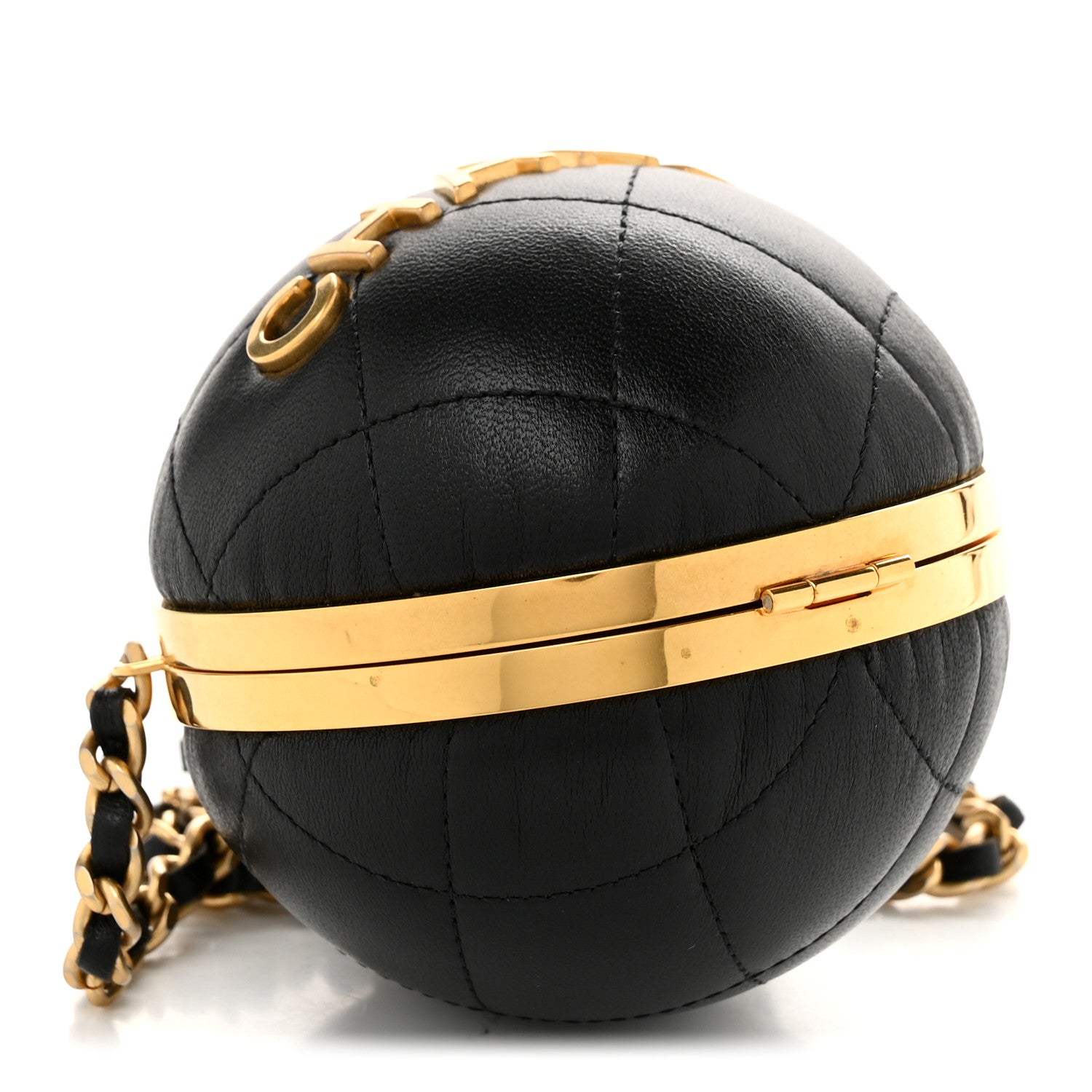 Lambskin Quilted Sphere Minaudiere Chain Clutch Black — view 4