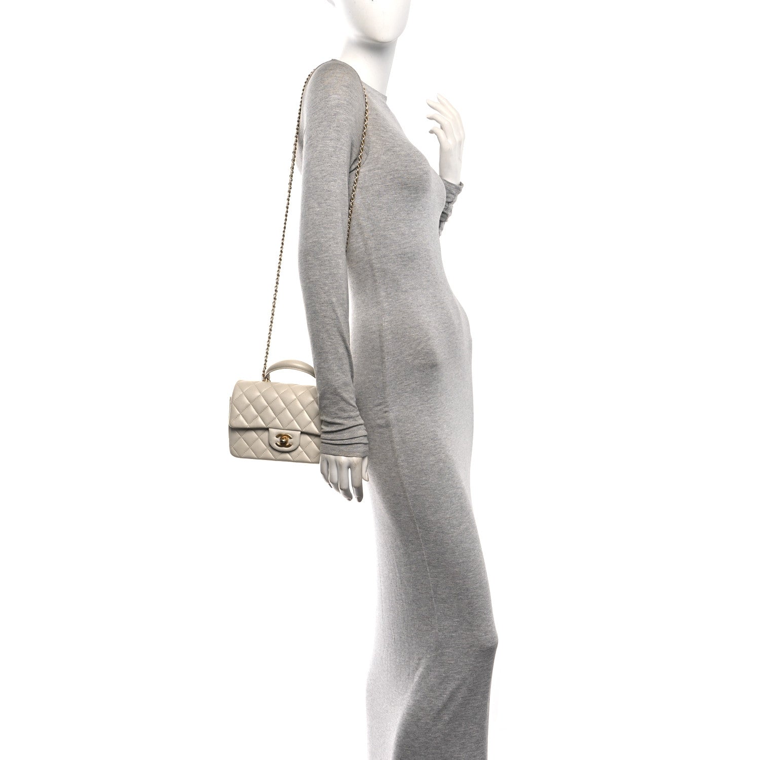 Iridescent Lambskin Quilted Mini Top Handle Rectangular Flap White — view 2