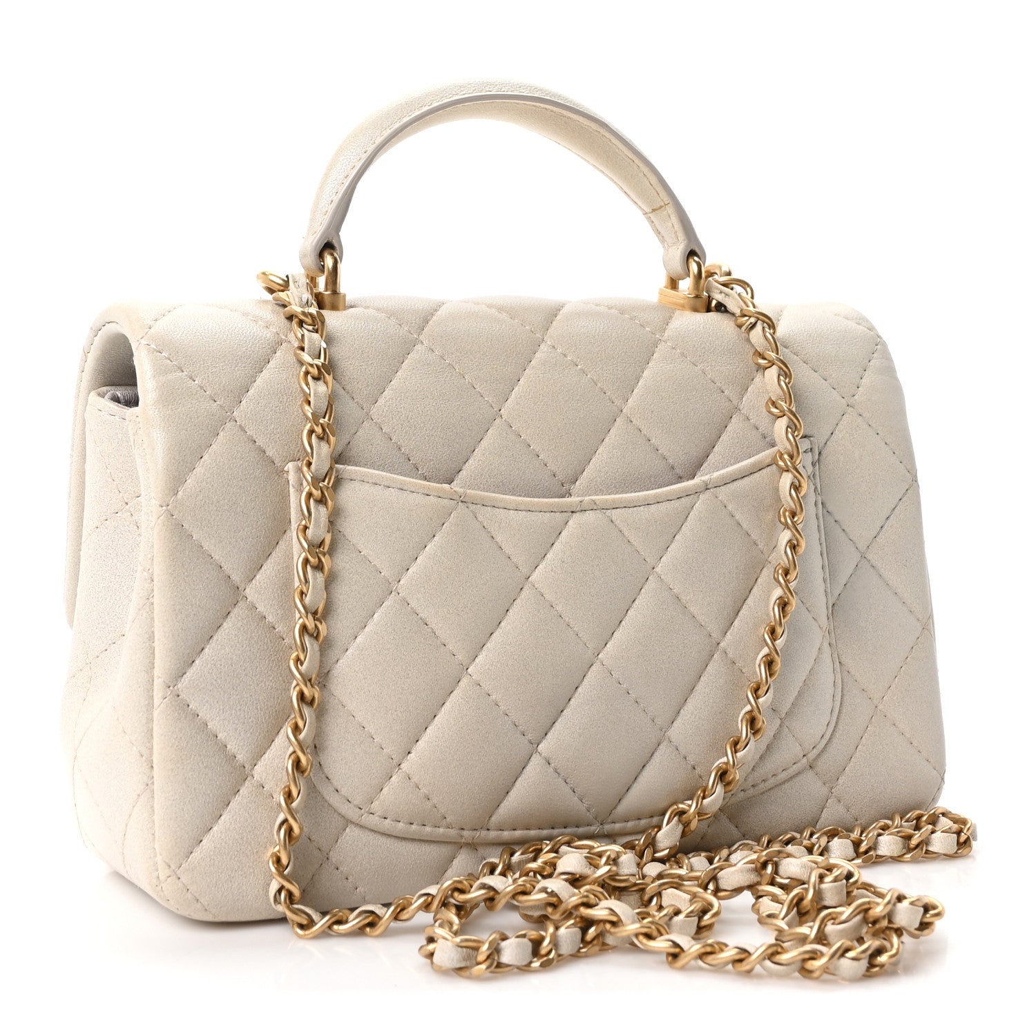 Iridescent Lambskin Quilted Mini Top Handle Rectangular Flap White — view 3