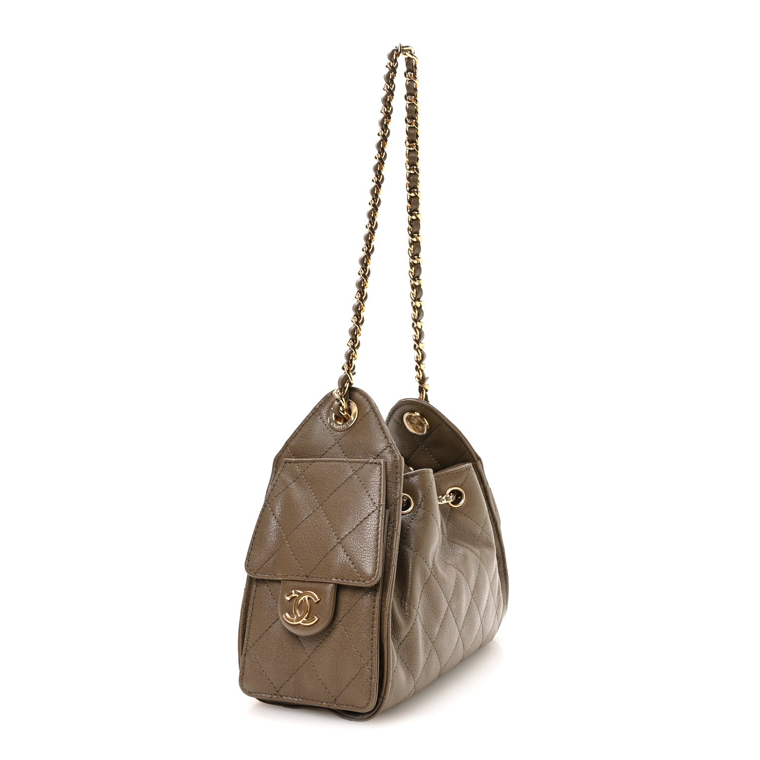 Goatskin Quilted Mini Chanel 25 Handbag Dark Khaki — view 3
