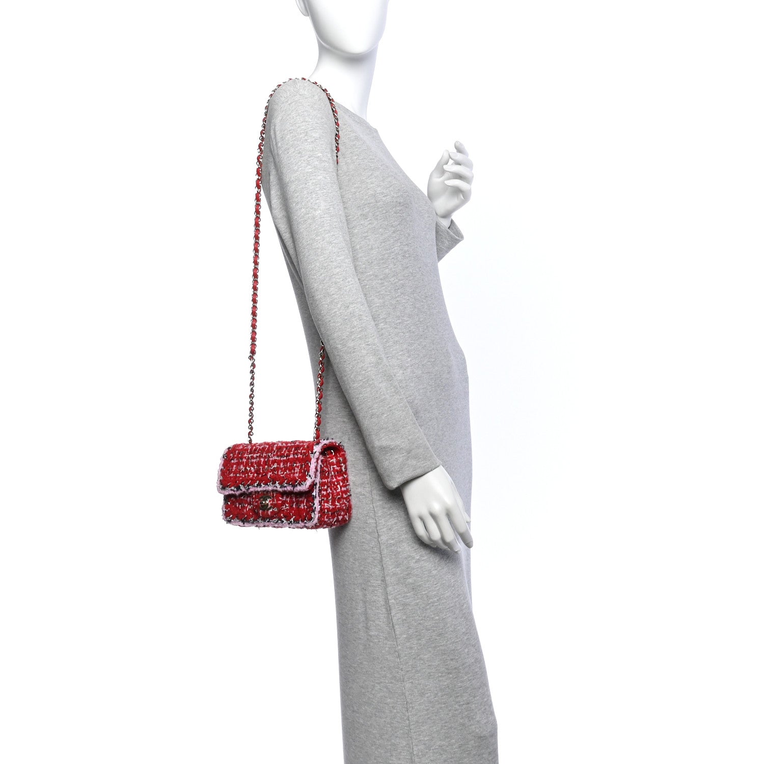 Tweed Quilted Mini Rectangular Flap Red Pink Multicolor — view 2
