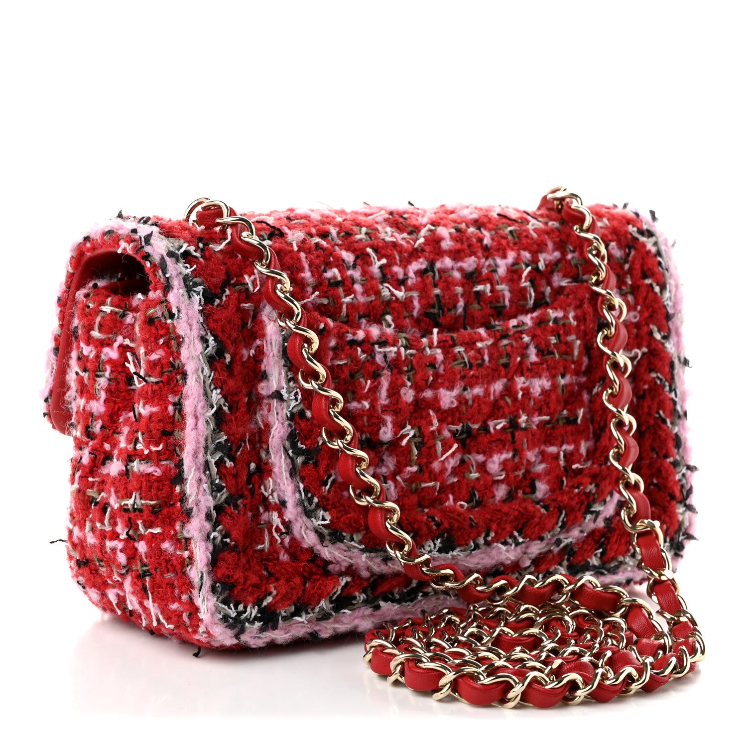Tweed Quilted Mini Rectangular Flap Red Pink Multicolor — view 3