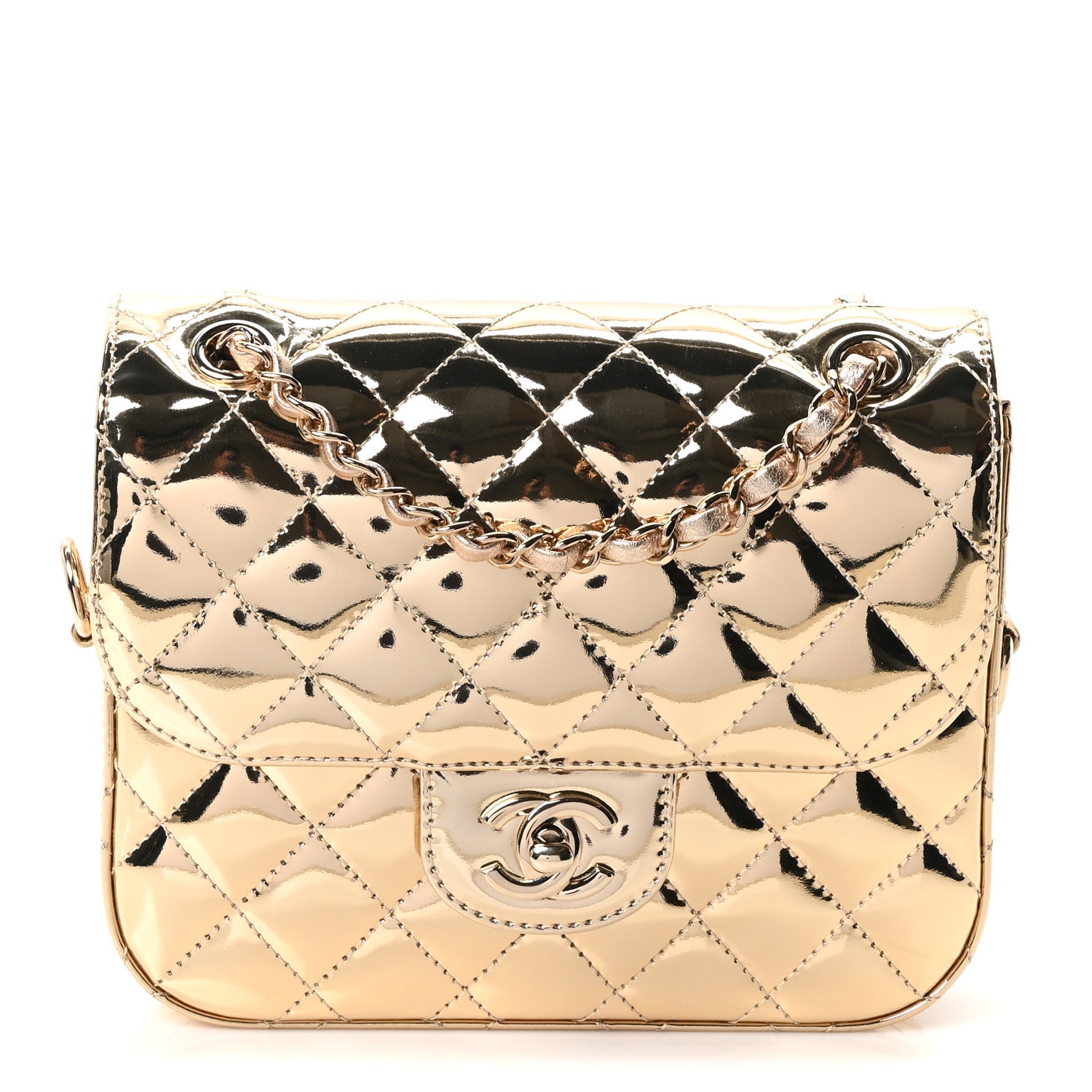 Mirror Calfskin Metallic Calfskin Quilted Hollywood Boulevard Flap With Star Coin Purse Gold