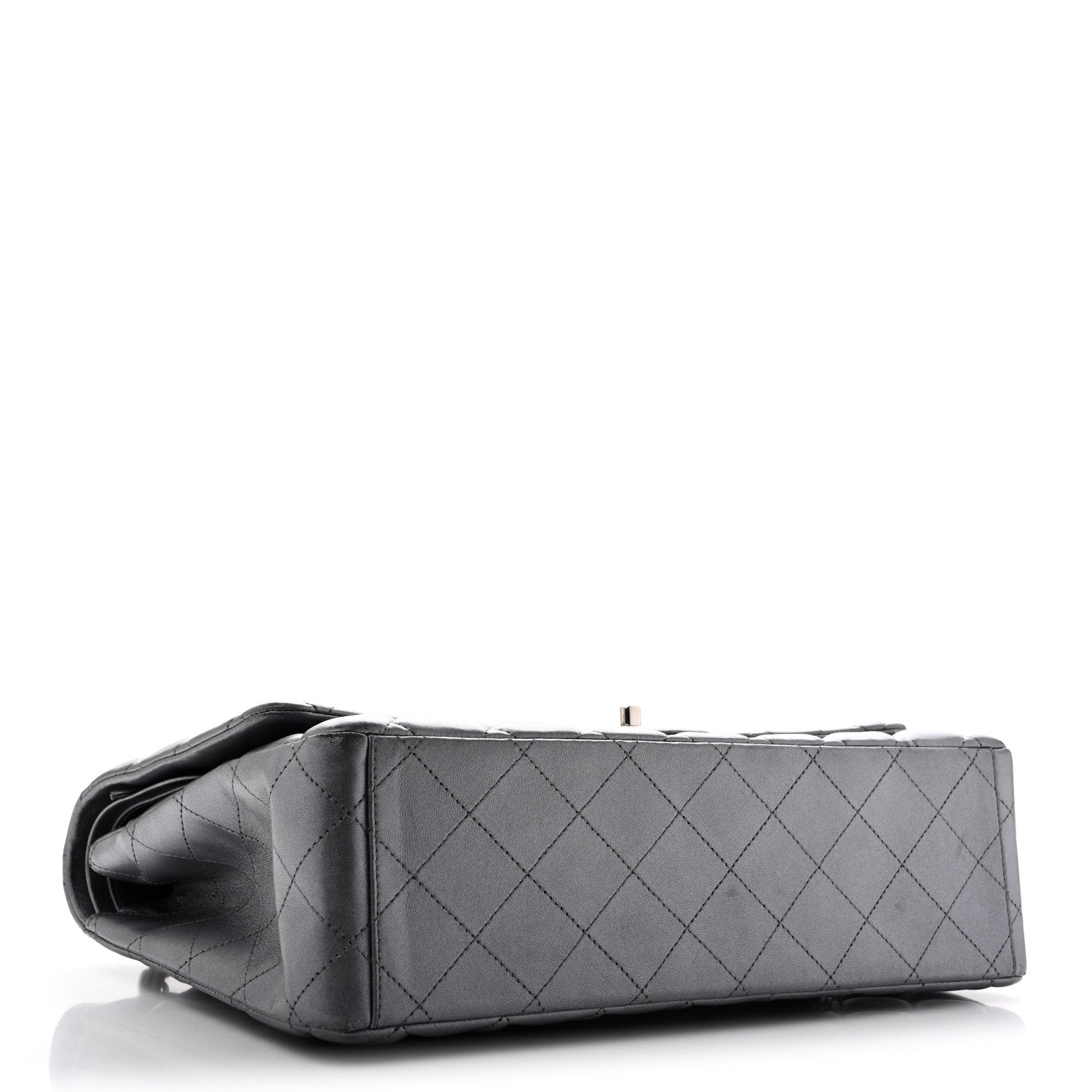 Metallic Lambskin Quilted Maxi Double Flap Pewter — view 4