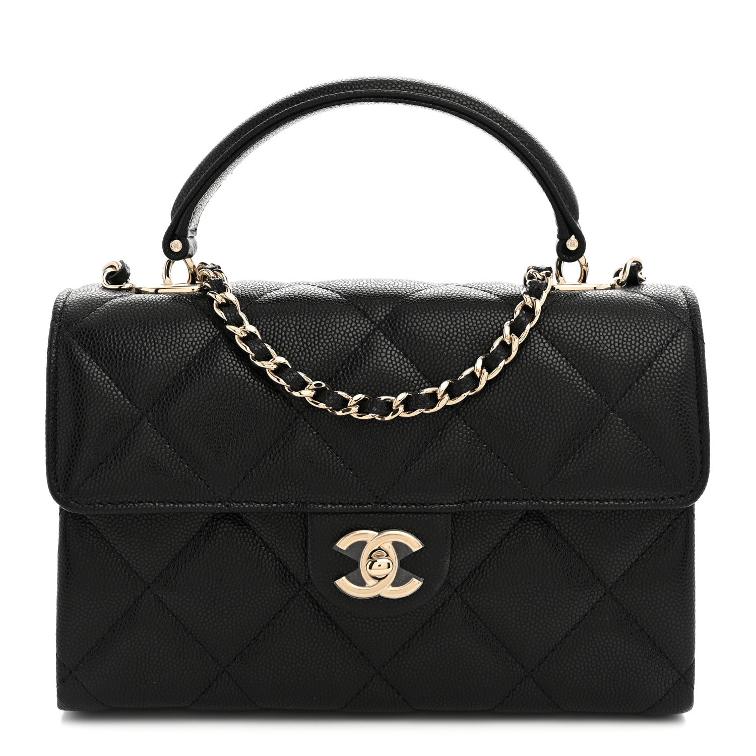 Caviar Quilted Retro Mini Twist Top Handle Clutch Flap Black