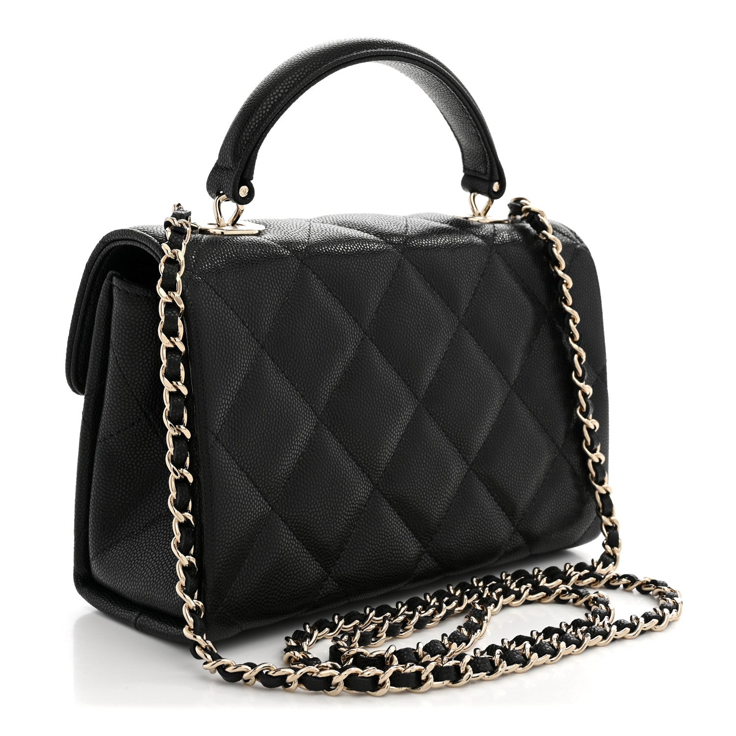 Caviar Quilted Retro Mini Twist Top Handle Clutch Flap Black — view 2