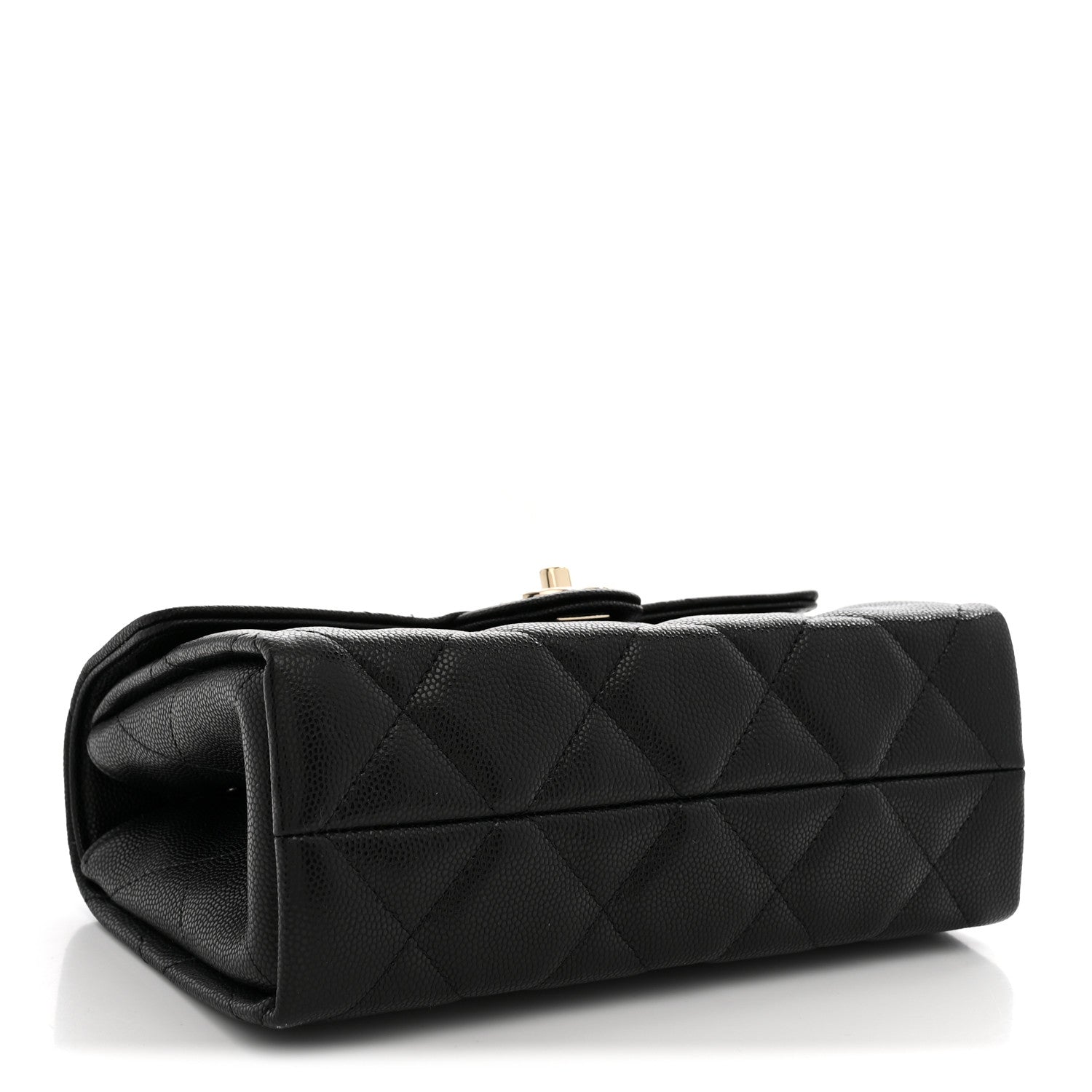 Caviar Quilted Retro Mini Twist Top Handle Clutch Flap Black — view 3