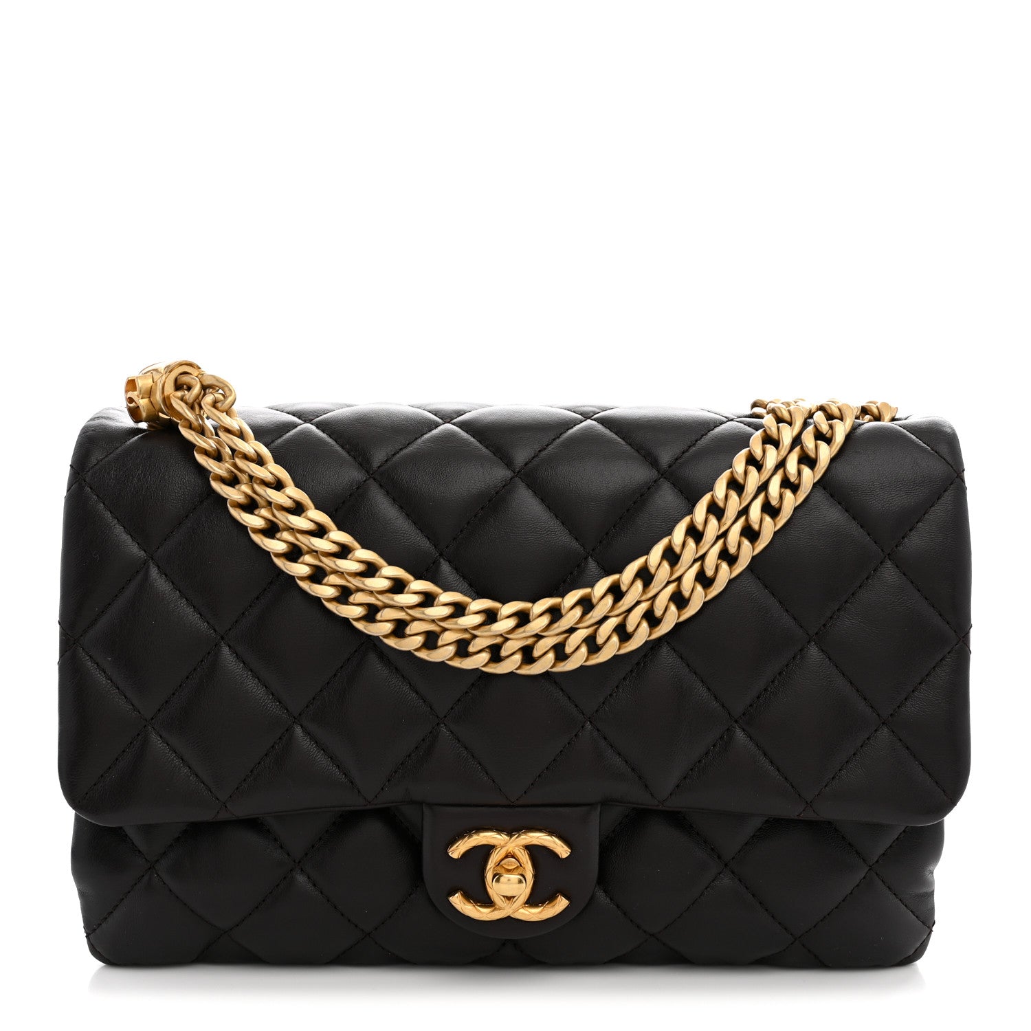 Lambskin Quilted Medium Pillow Crush Flap Bag Dark Brown