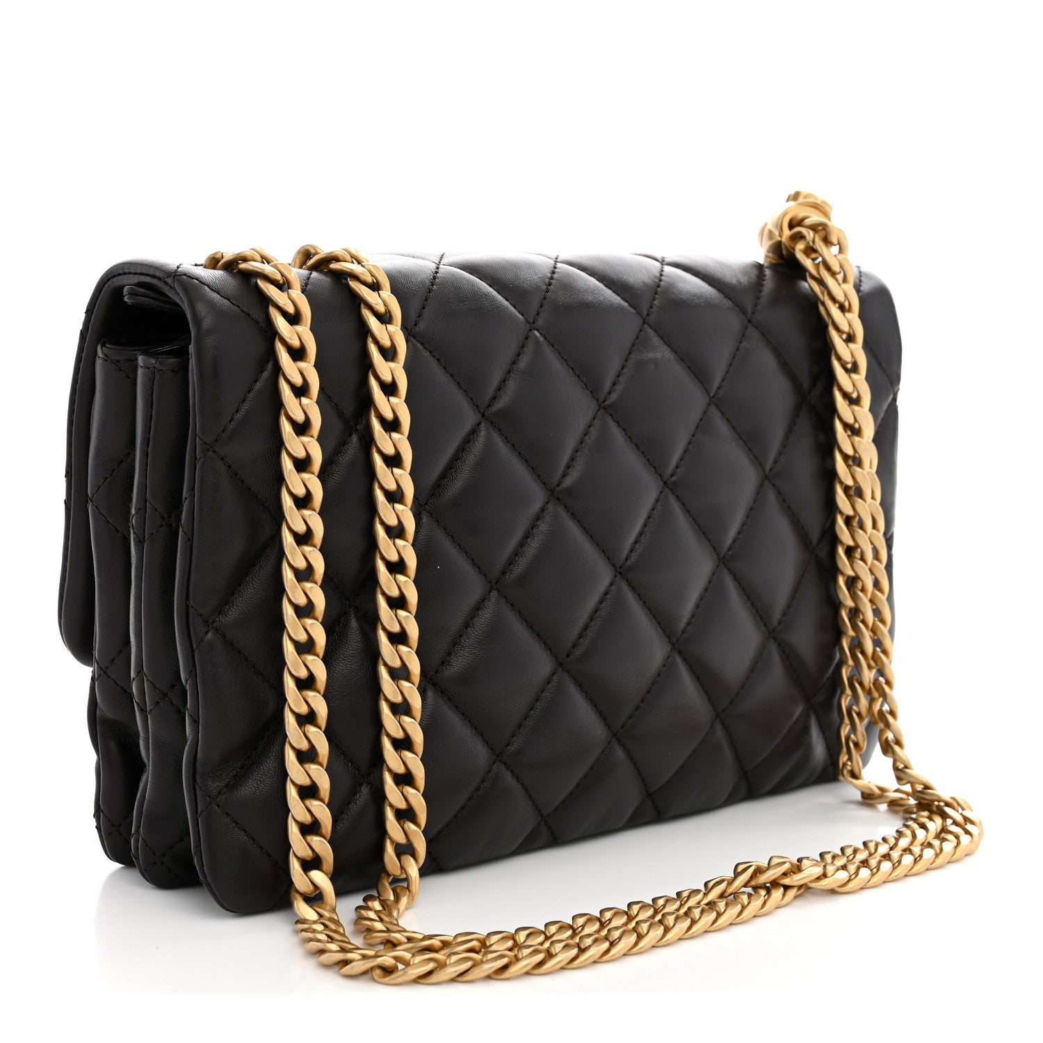 Lambskin Quilted Medium Pillow Crush Flap Bag Dark Brown — view 3