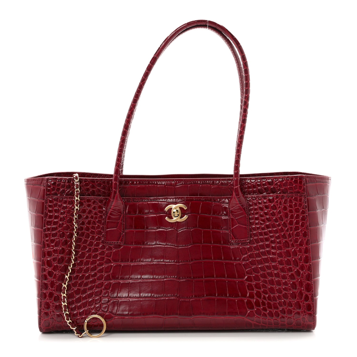 Calfskin Crocodile Embossed Archetype Small Shopping Tote Burgundy