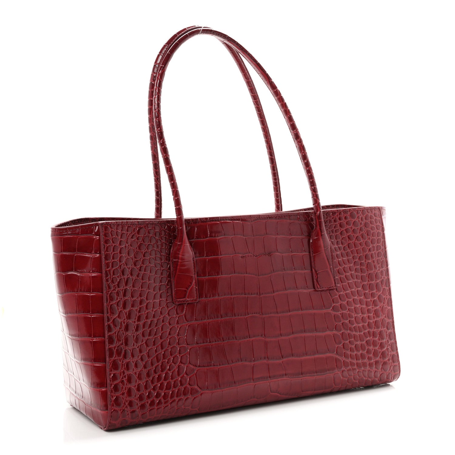 Calfskin Crocodile Embossed Archetype Small Shopping Tote Burgundy — view 3