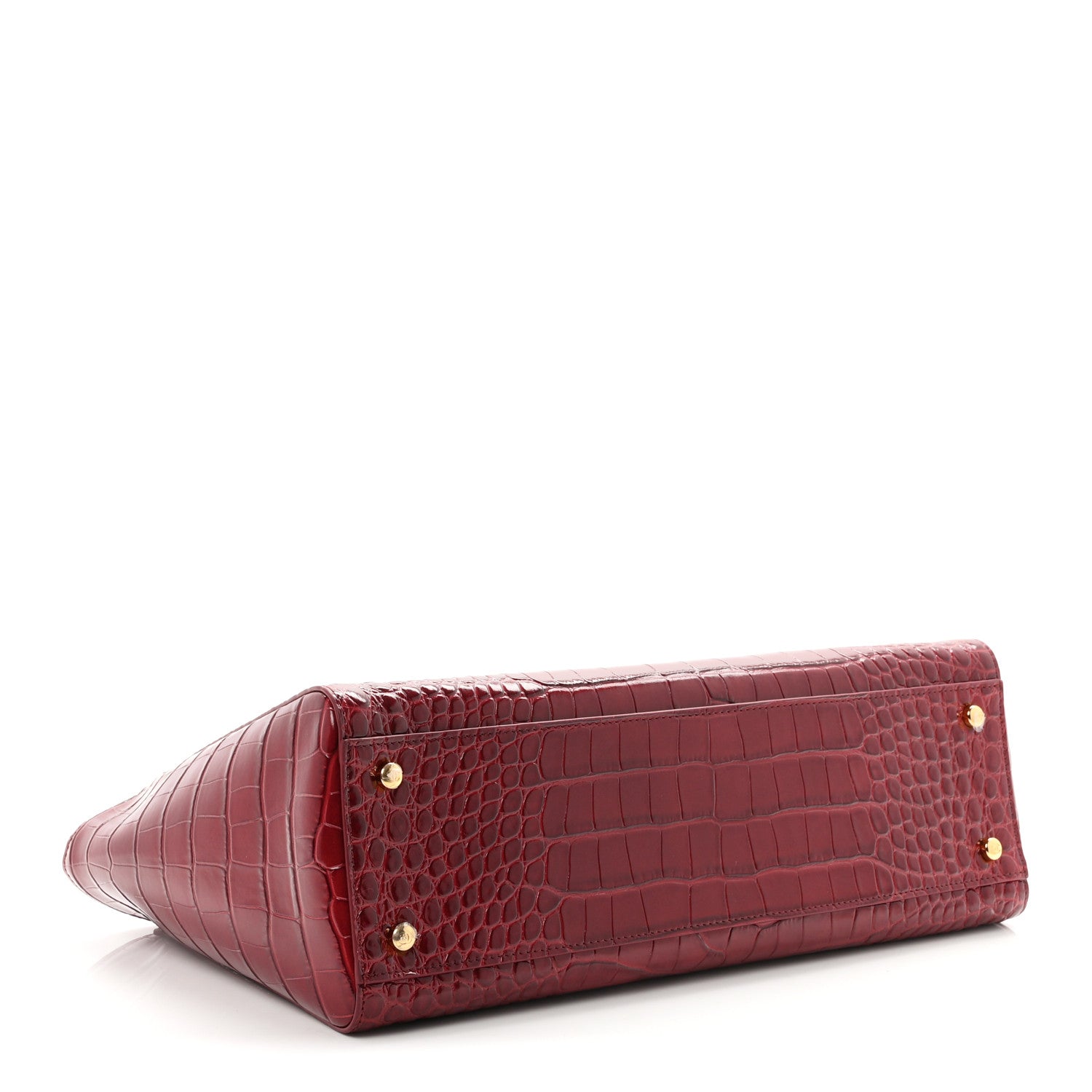 Calfskin Crocodile Embossed Archetype Small Shopping Tote Burgundy — view 4