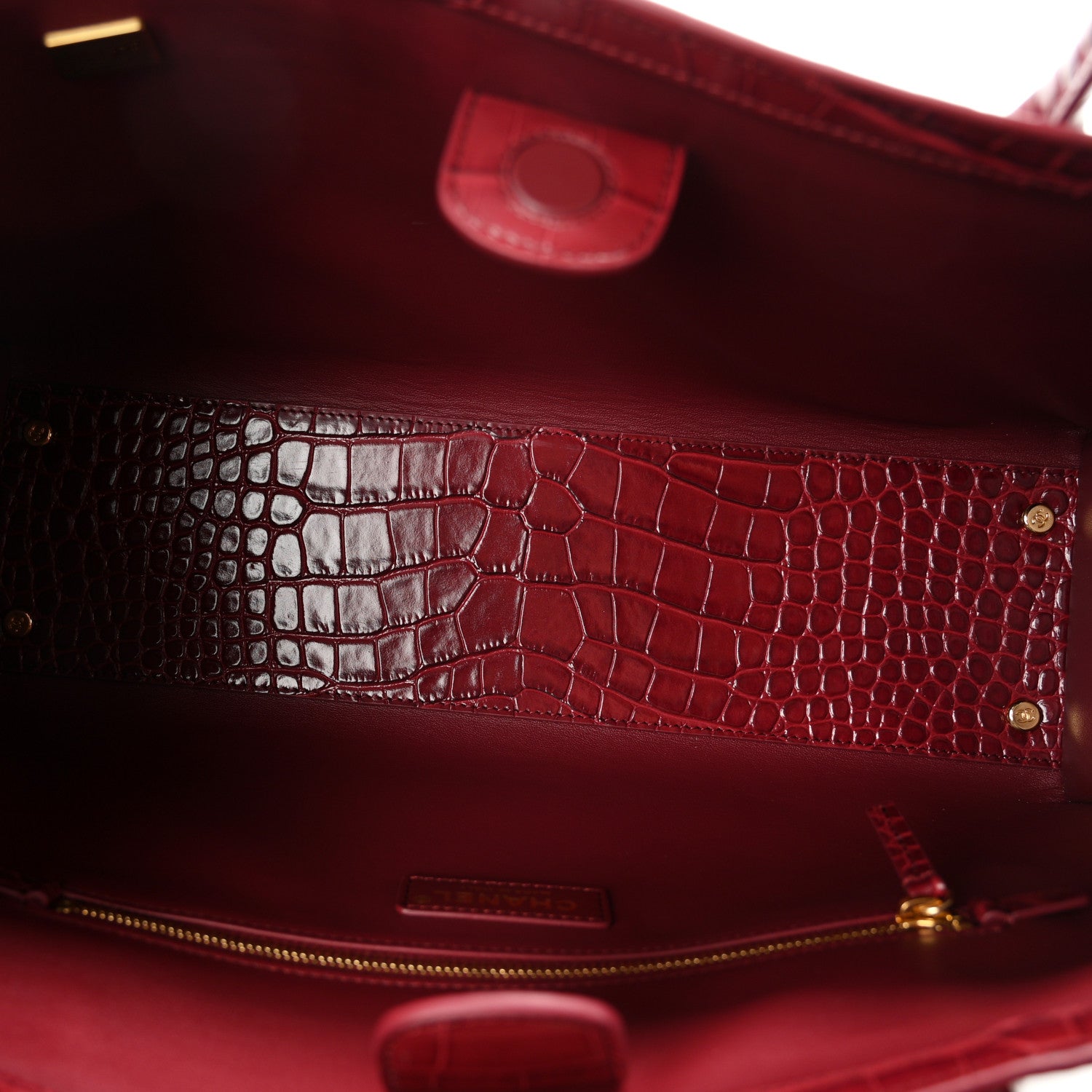 Calfskin Crocodile Embossed Archetype Small Shopping Tote Burgundy — view 5