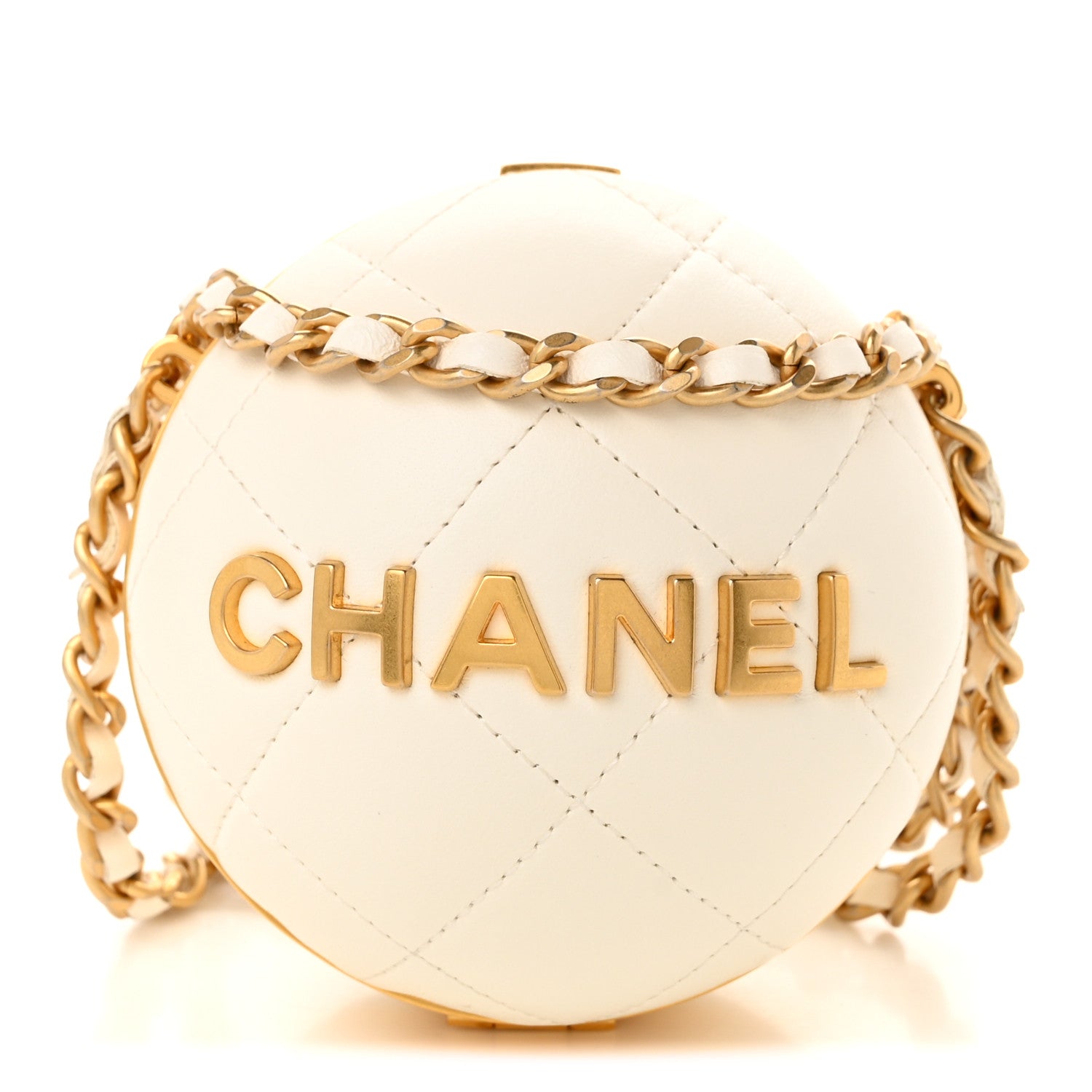 Lambskin CC Sphere Minaudiere Chain Clutch White