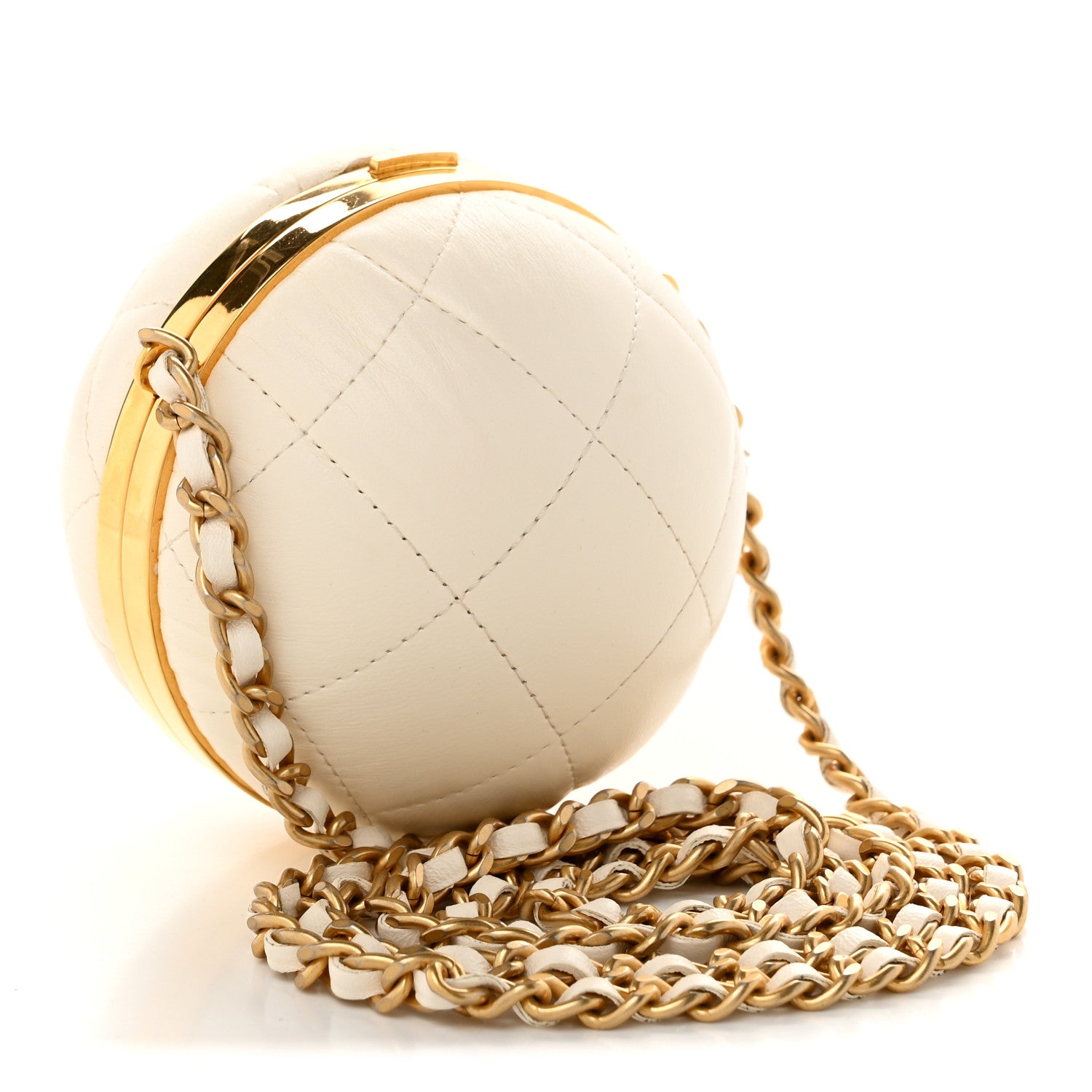 Lambskin CC Sphere Minaudiere Chain Clutch White — view 3