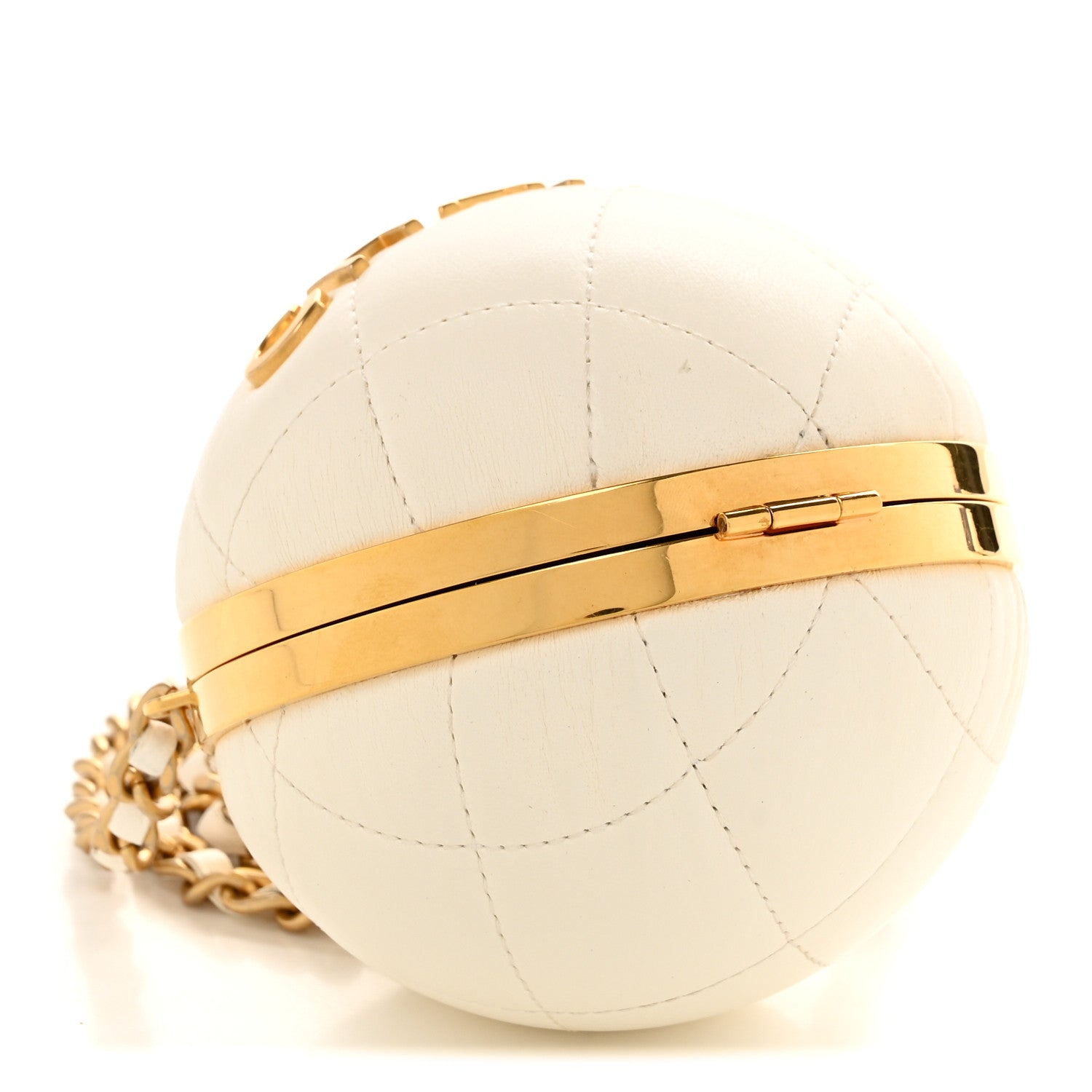 Lambskin CC Sphere Minaudiere Chain Clutch White — view 4