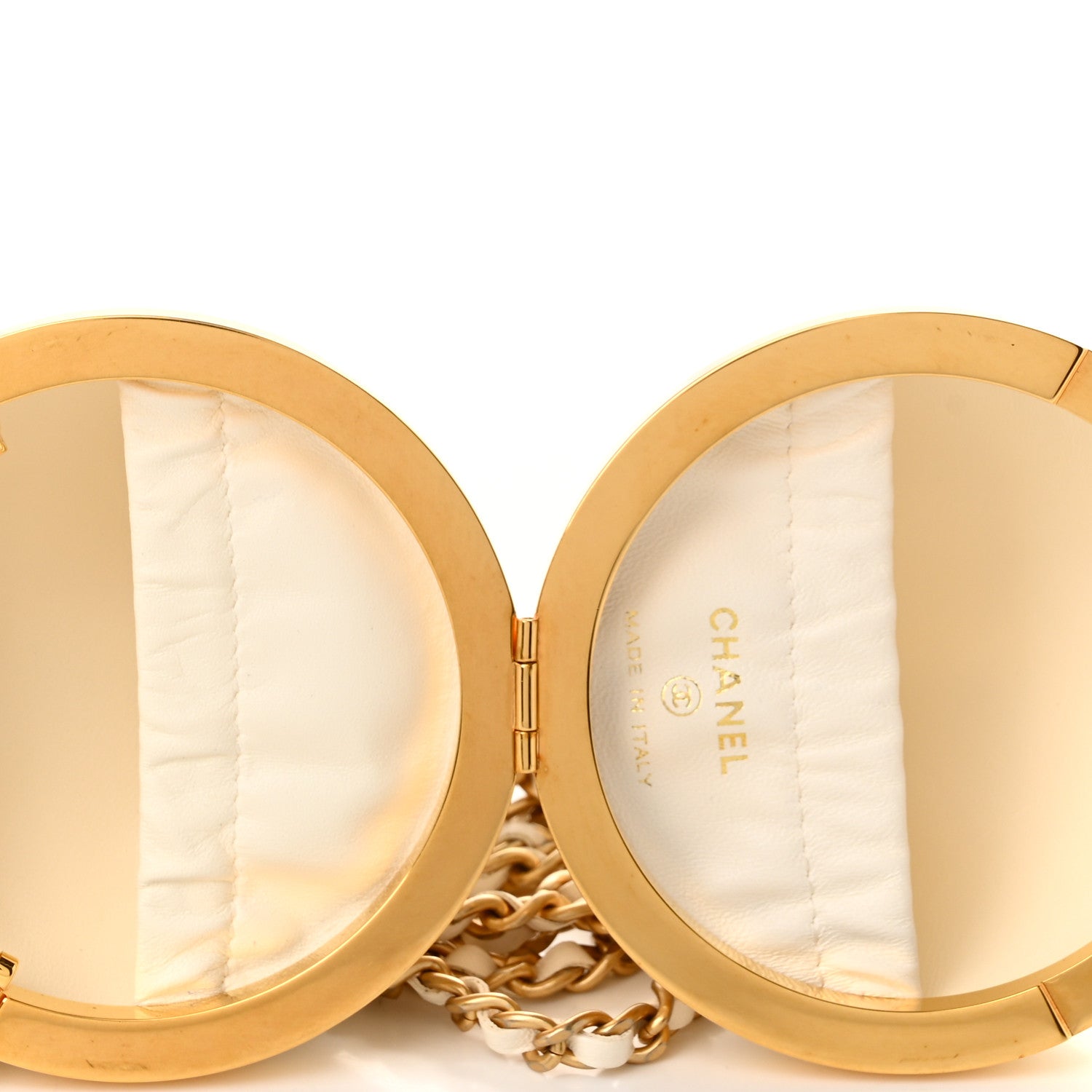 Lambskin CC Sphere Minaudiere Chain Clutch White — view 5