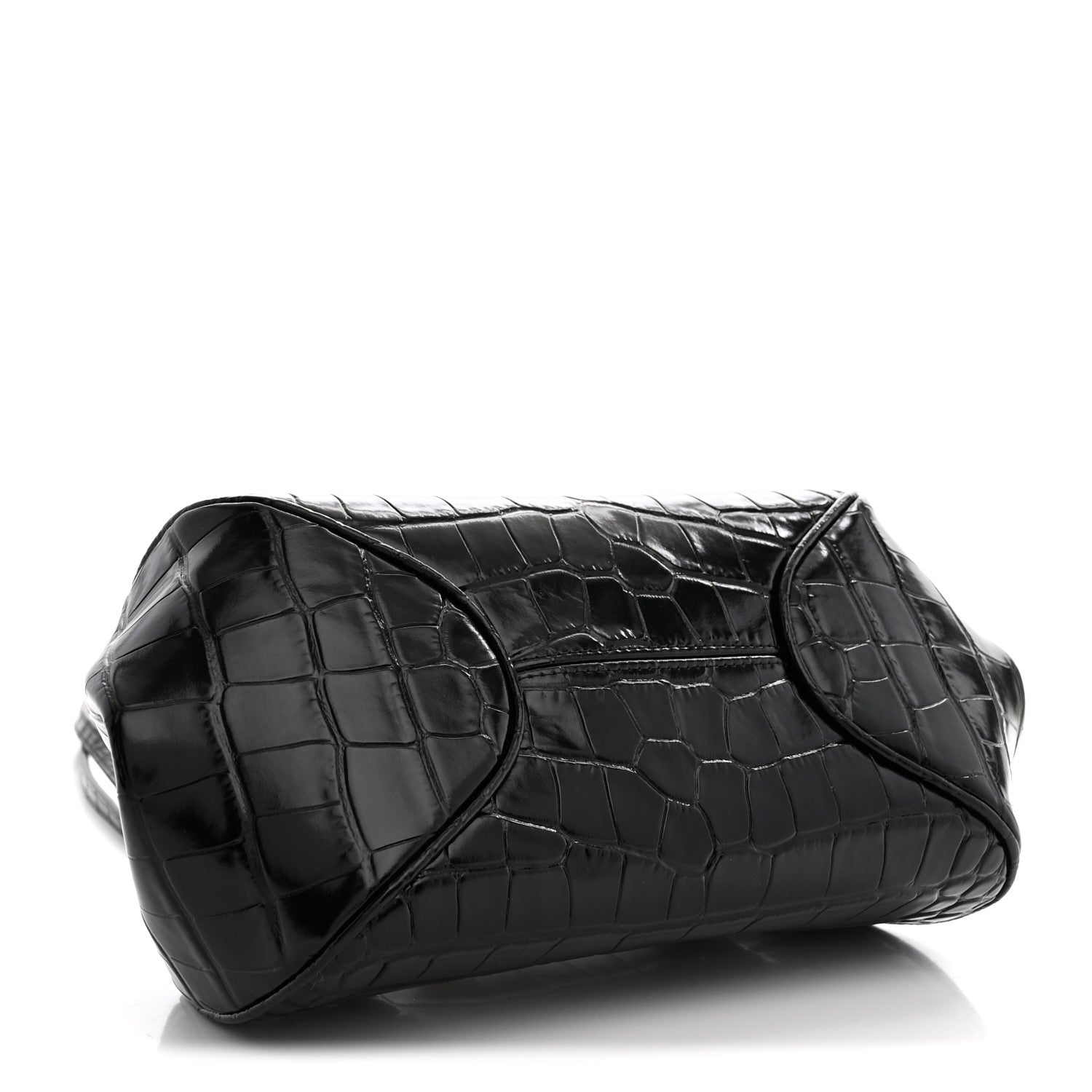 Calfskin Crocodile Embossed Pretty CC Clutch With Strap Black — view 4