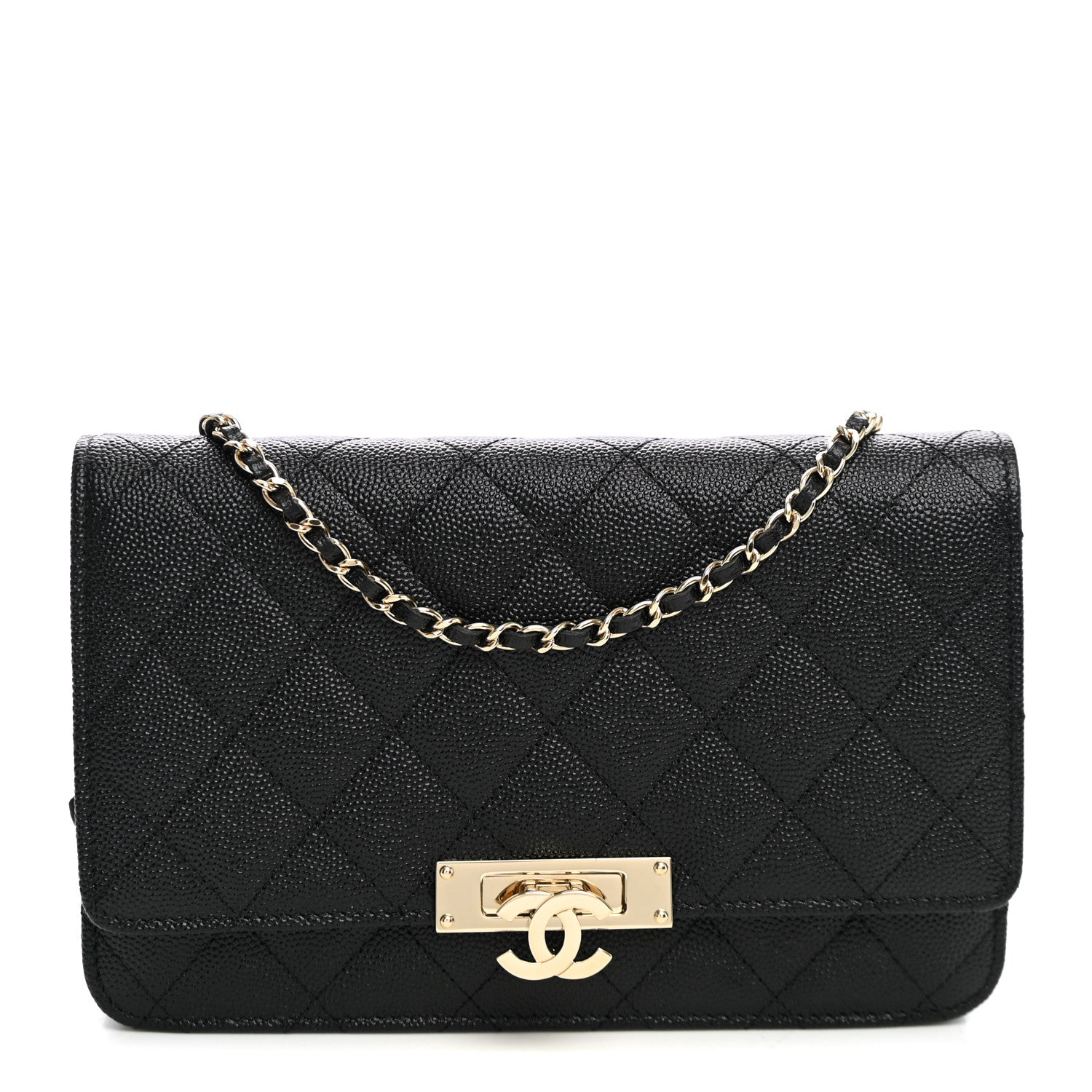 Caviar Quilted Golden Class Wallet On Chain WOC Black
