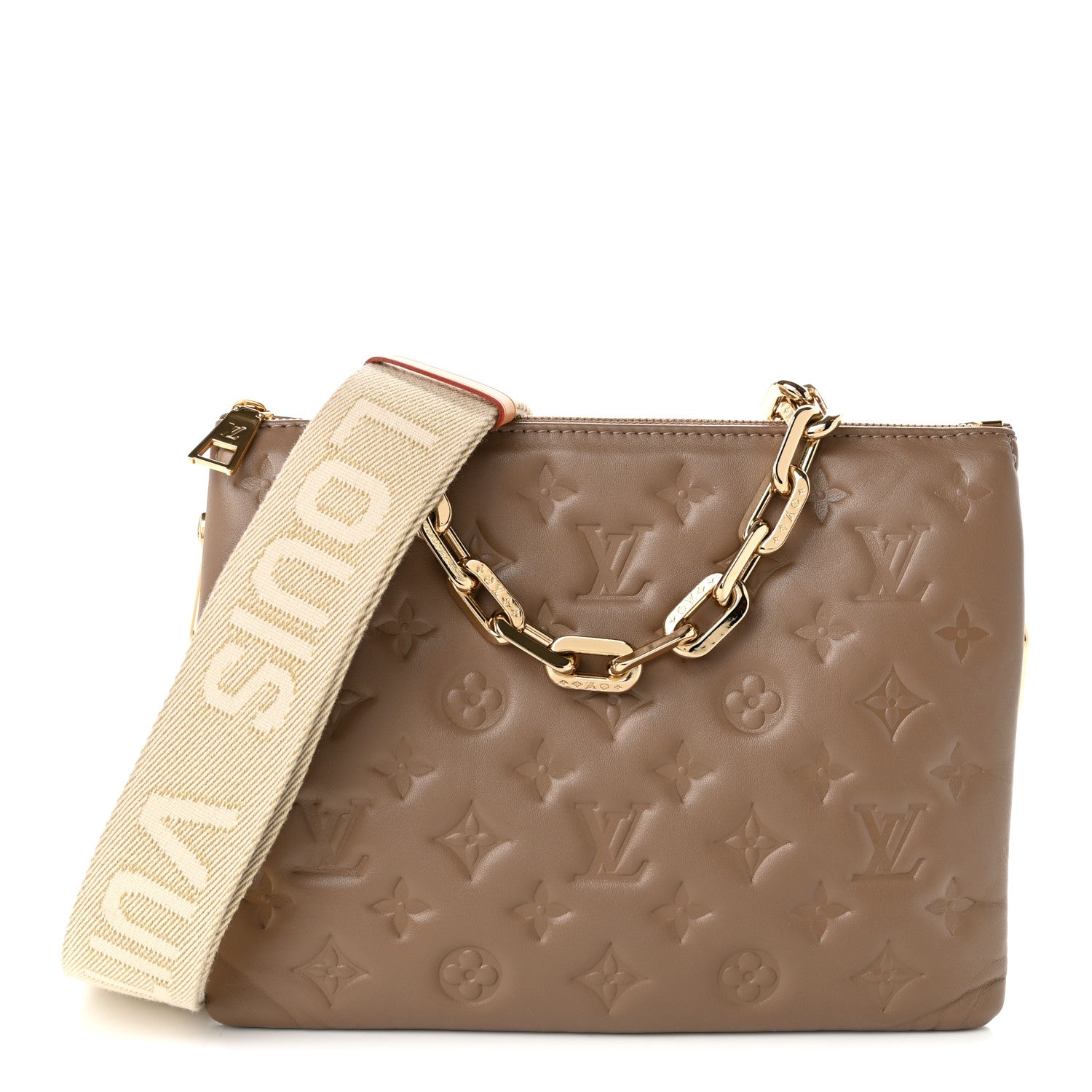 Lambskin Embossed Monogram Coussin PM Taupe