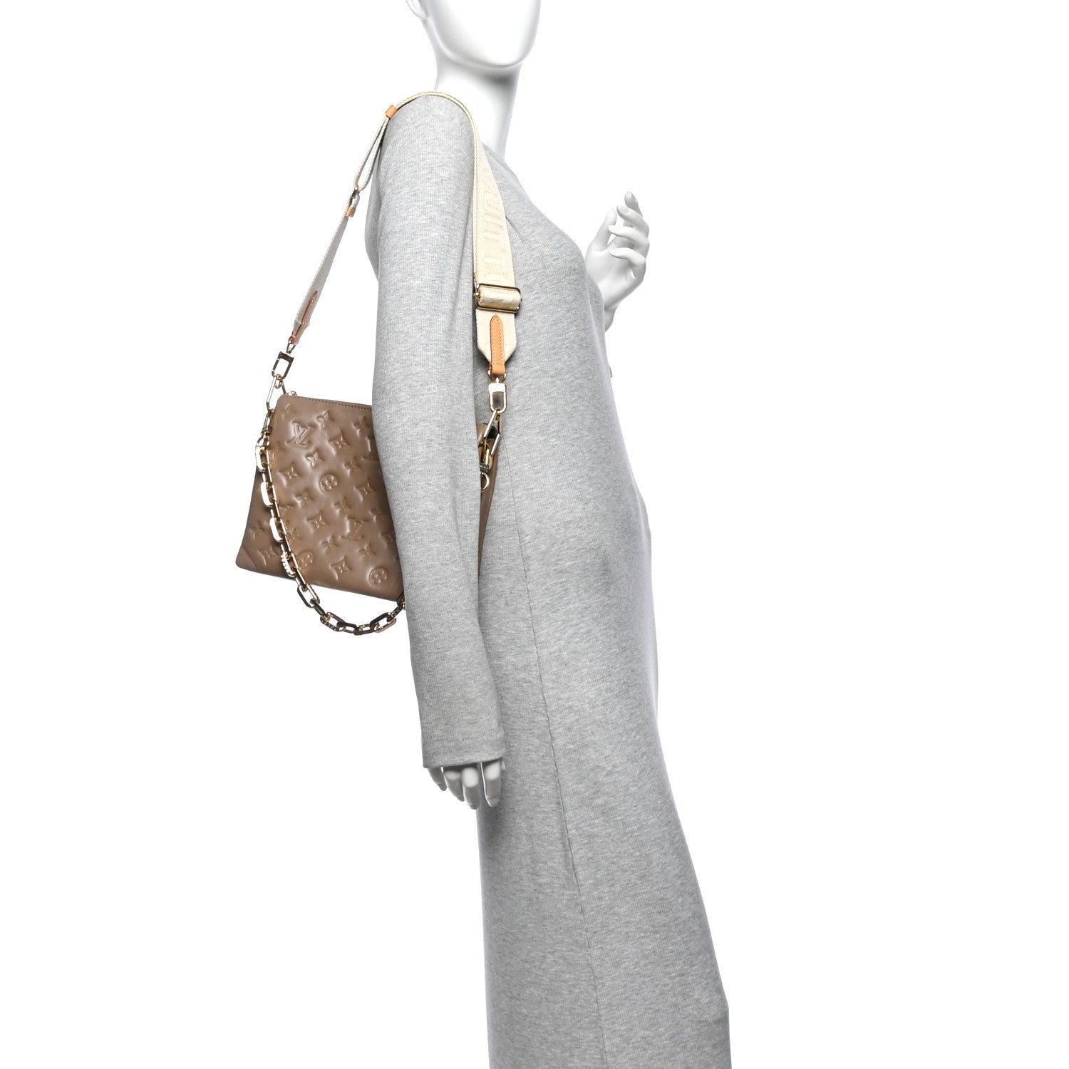 Lambskin Embossed Monogram Coussin PM Taupe — view 2
