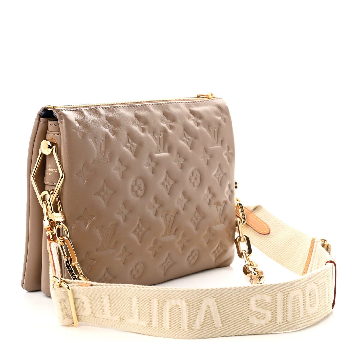 Lambskin Embossed Monogram Coussin PM Taupe — view 3