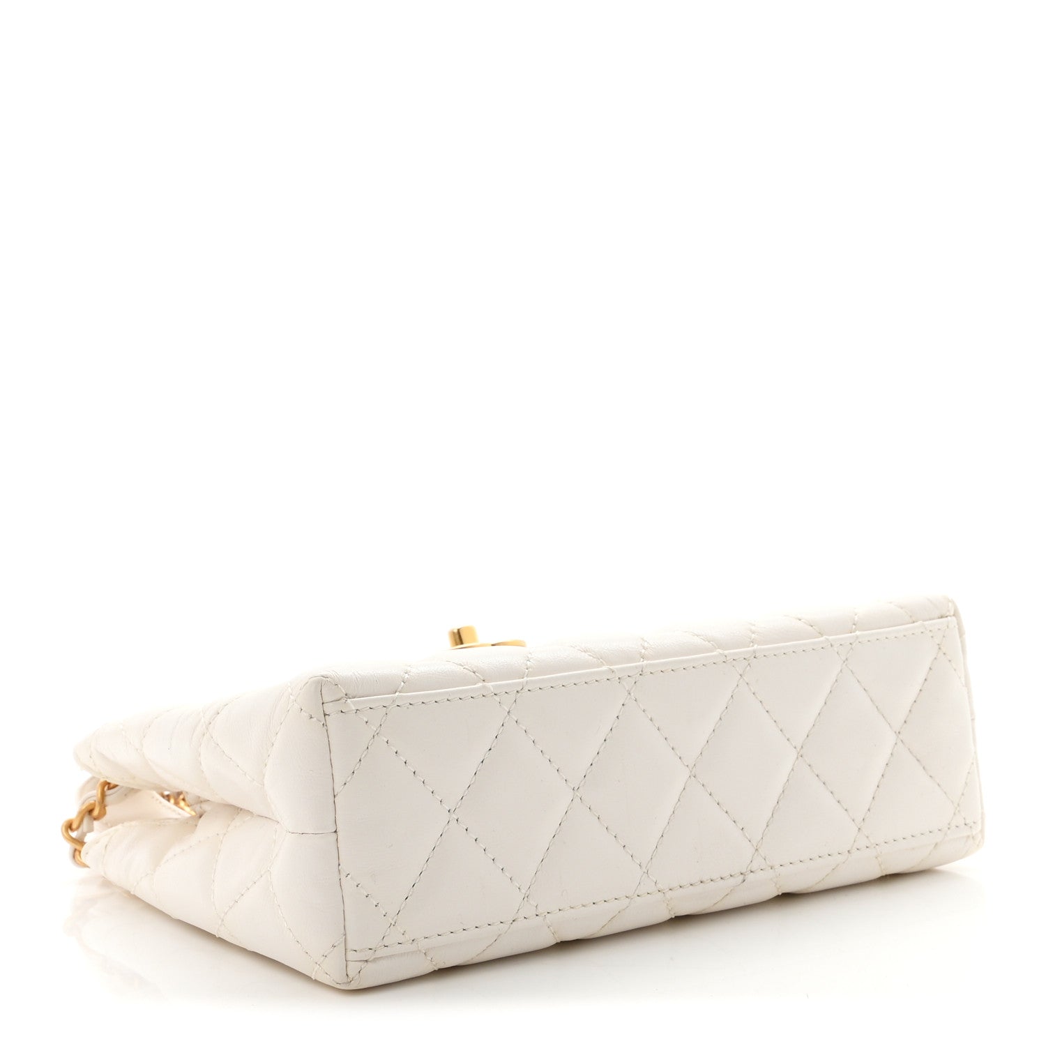 Shiny Aged Calfskin Quilted Nano Kelly Shopper White — view 4
