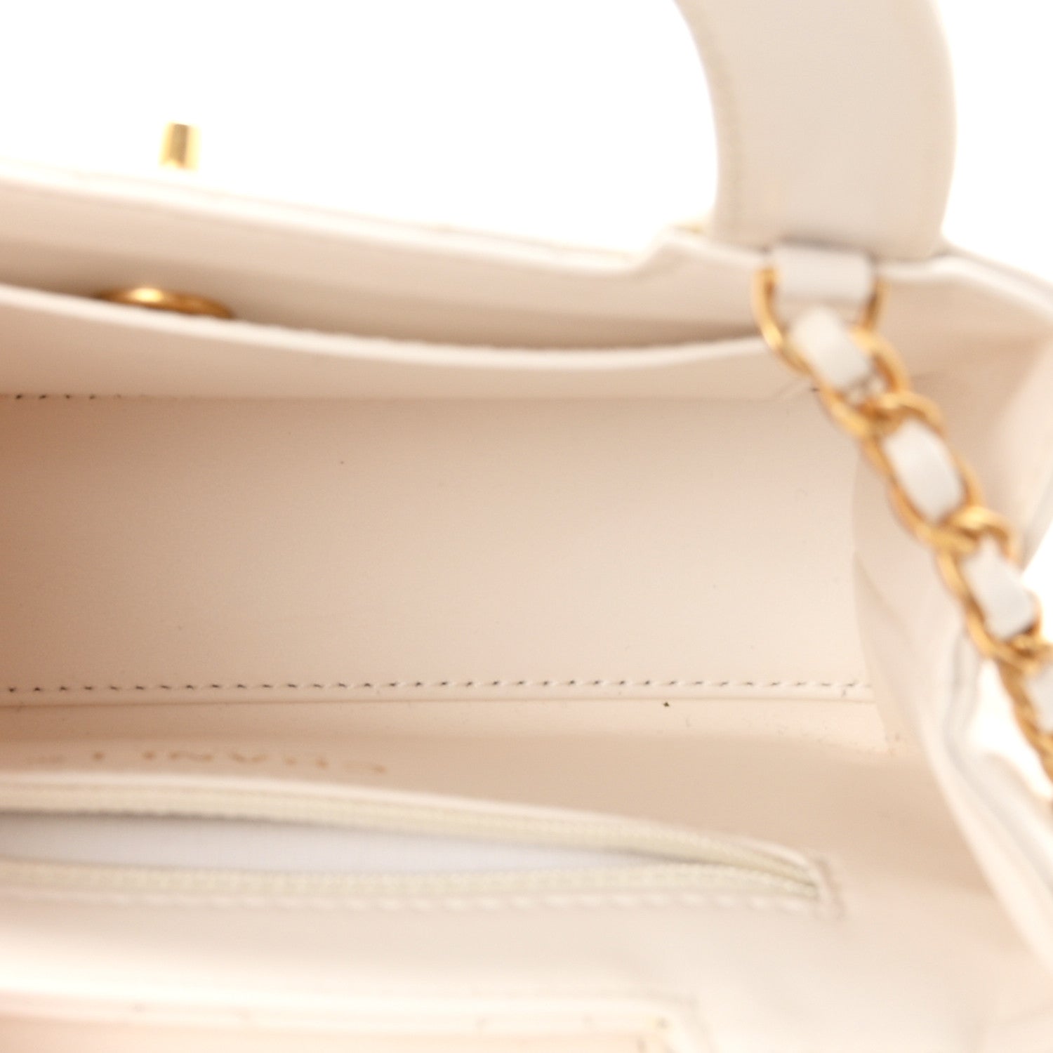 Shiny Aged Calfskin Quilted Nano Kelly Shopper White — view 5