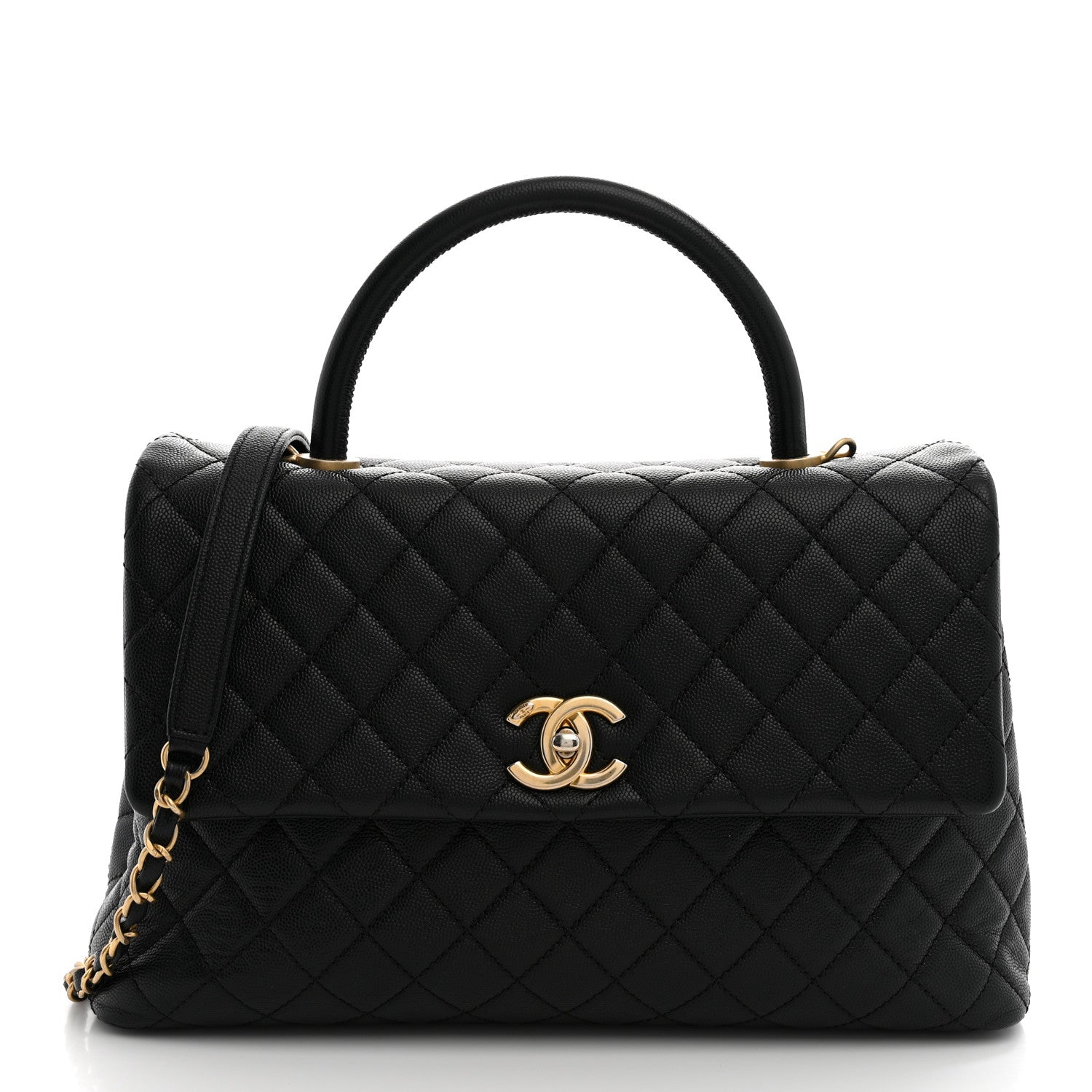 Caviar Quilted Medium Coco Handle Flap Black
