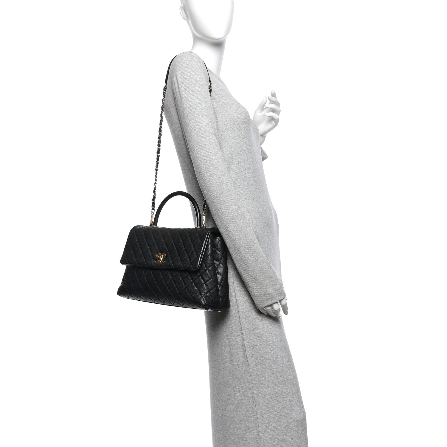 Caviar Quilted Medium Coco Handle Flap Black — view 2