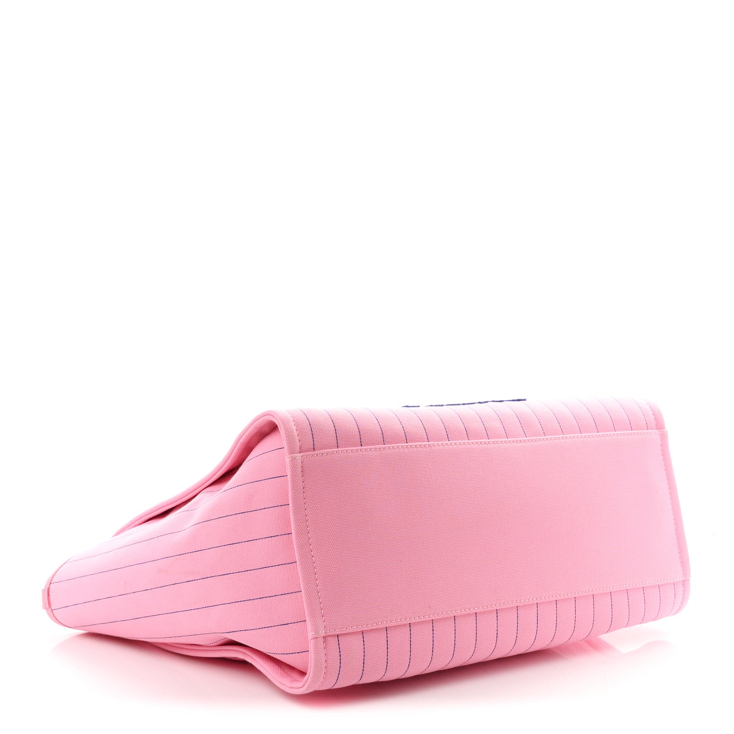 Canvas Calfskin Striped Large Deauville Tote Pink Blue — view 5