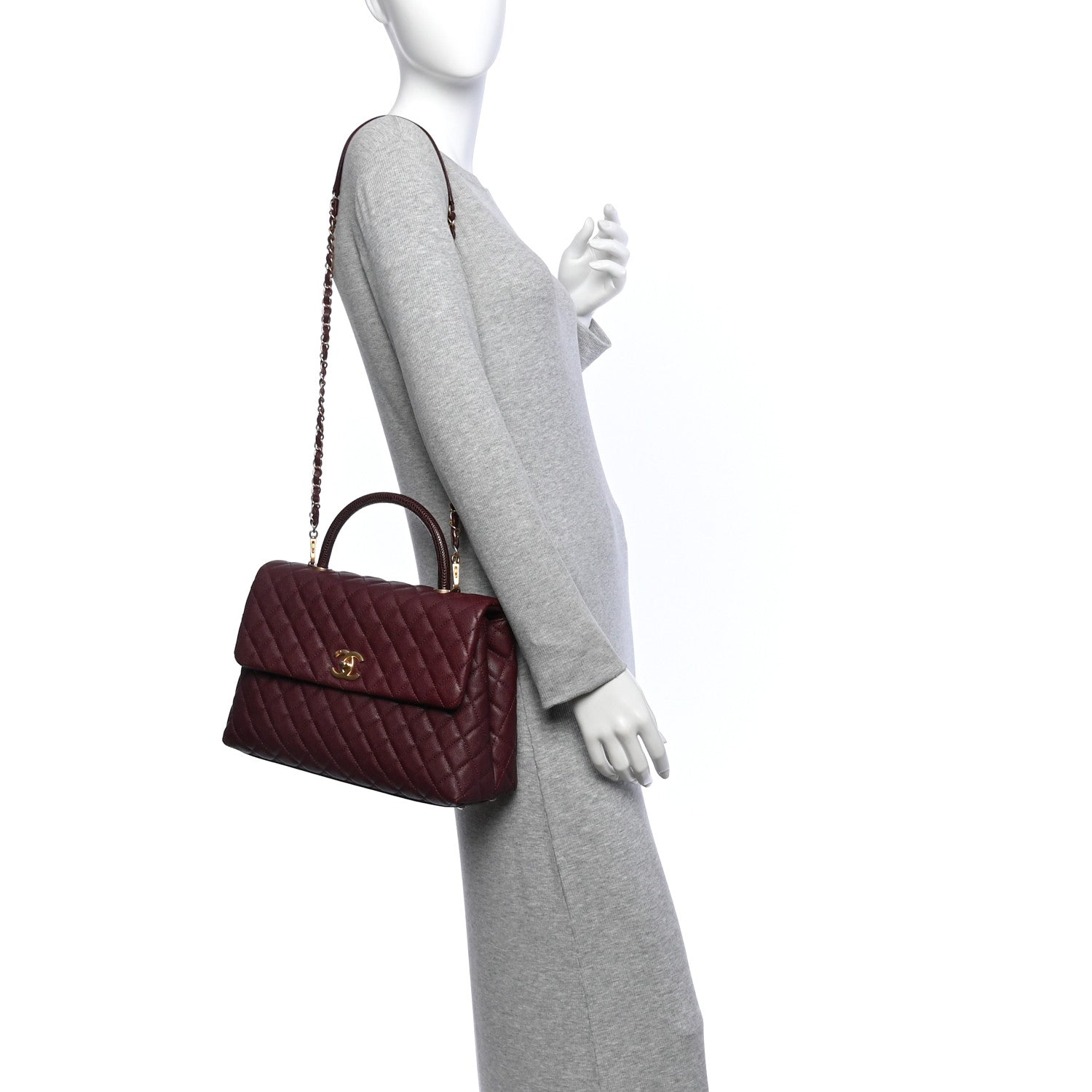 Caviar Lizard Quilted Medium Coco Handle Flap Burgundy — view 2