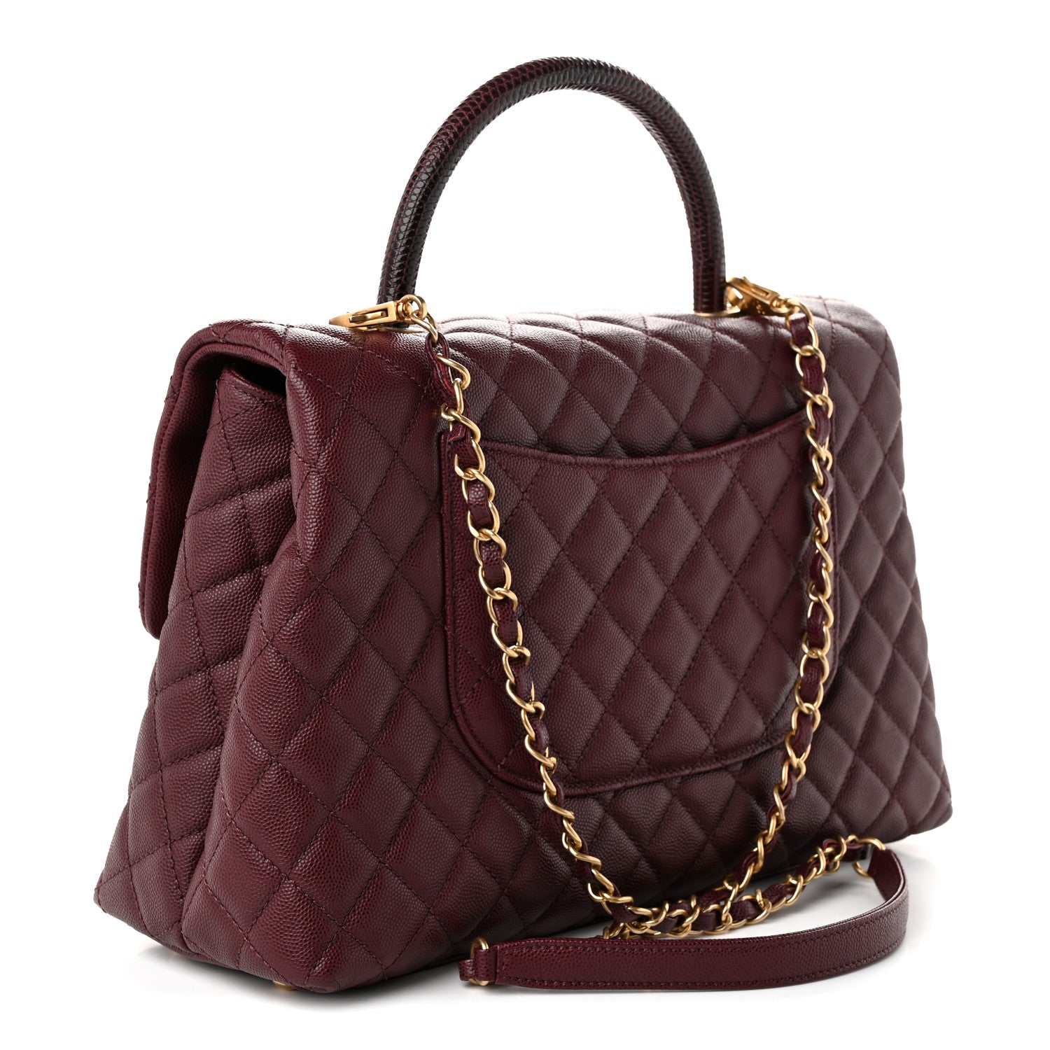 Caviar Lizard Quilted Medium Coco Handle Flap Burgundy — view 3