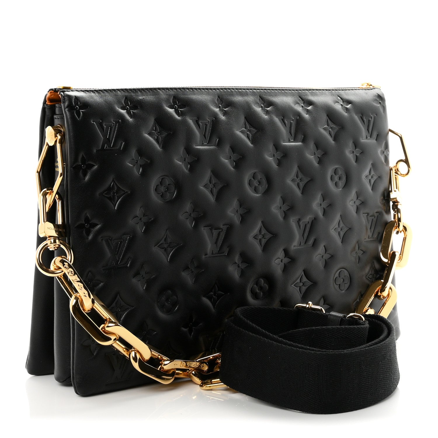 Lambskin Embossed Monogram Coussin MM Black — view 3
